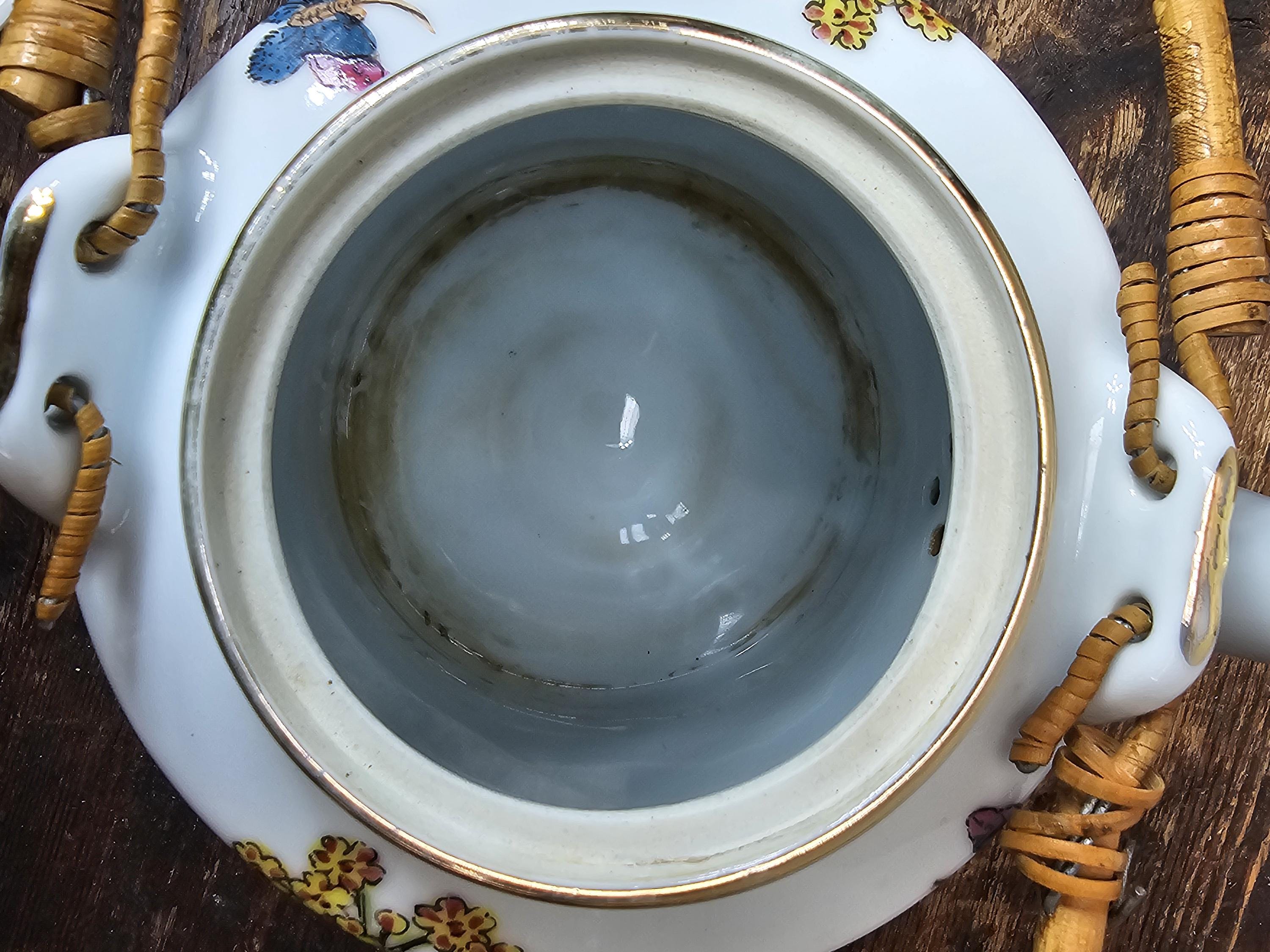 Vintage Robinson Hong Kong Jingdezhen Teapot Hand Painted Butterfly Flowers