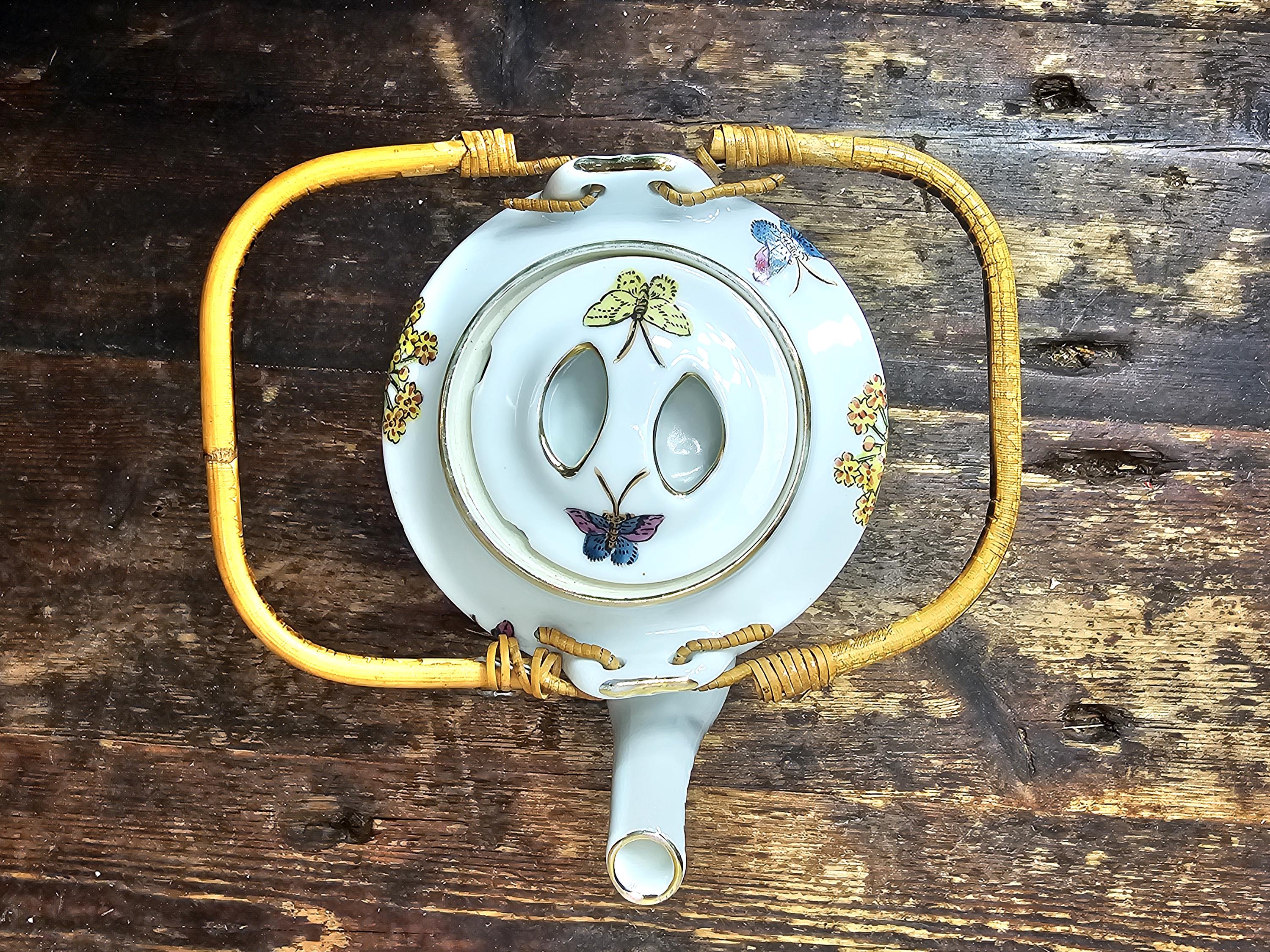 Vintage Robinson Hong Kong Jingdezhen Teapot Hand Painted Butterfly Flowers