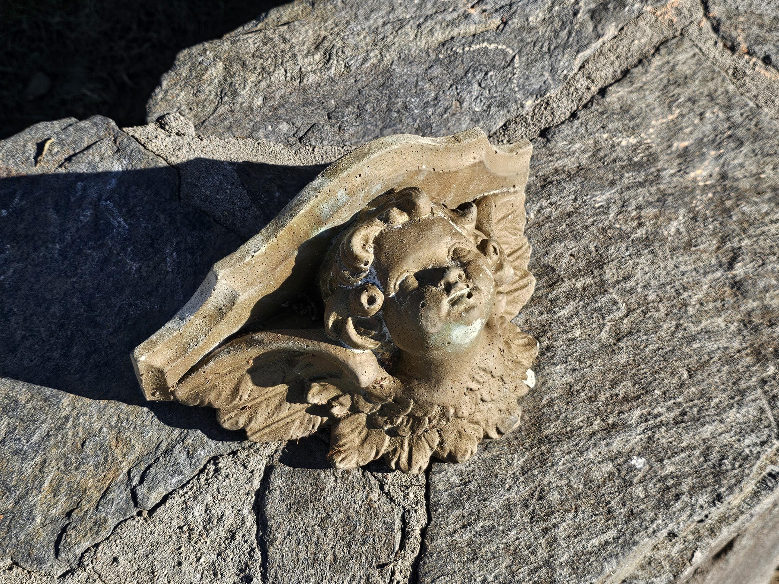 Vintage Cement Eros Cupid Angel Cherub Sconce Wall Bracket Sculpture