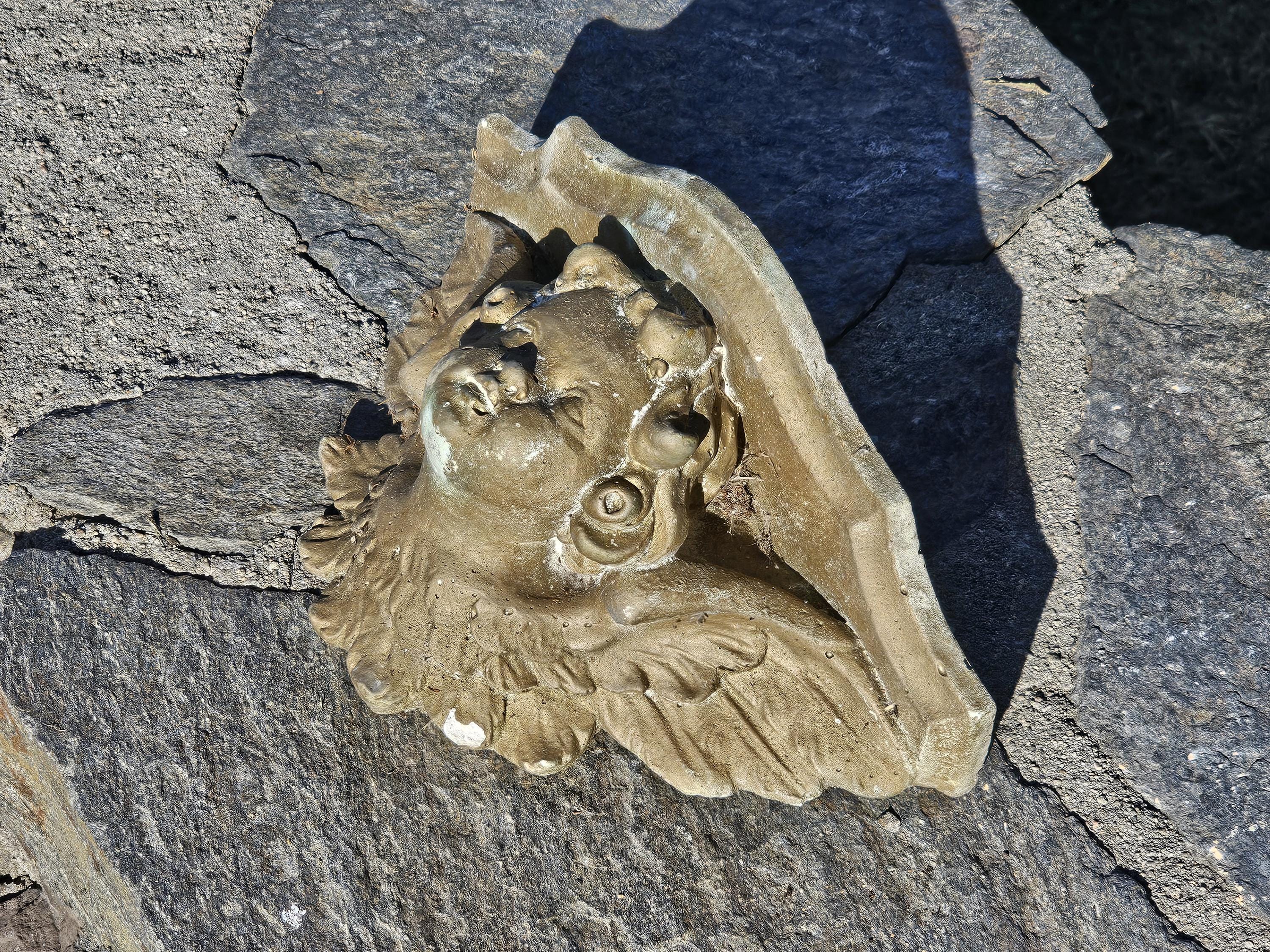 Vintage Cement Eros Cupid Angel Cherub Sconce Wall Bracket Sculpture