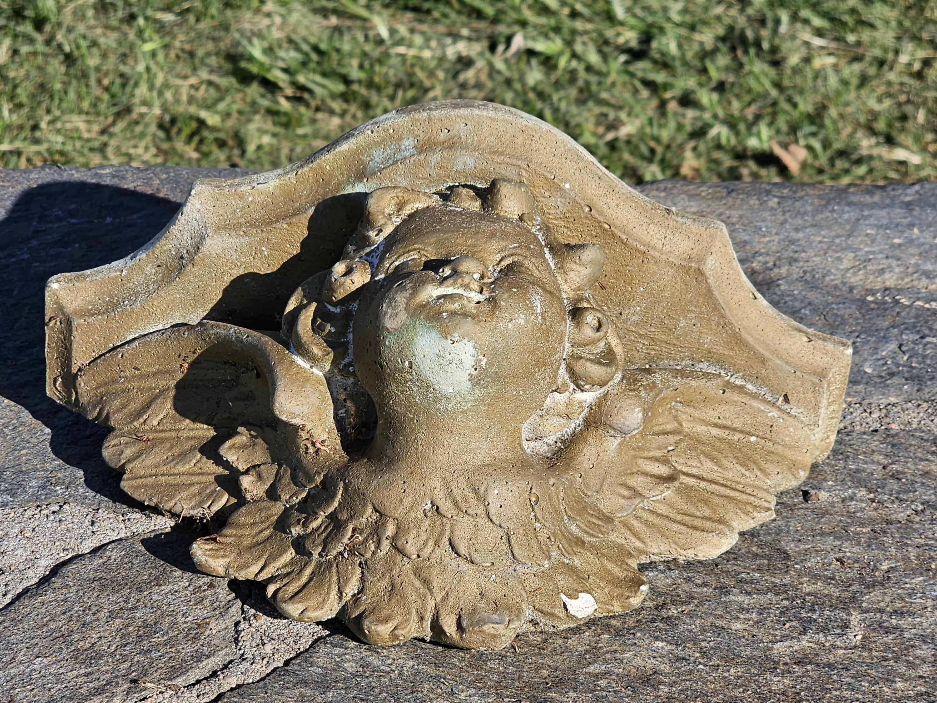 Vintage Cement Eros Cupid Angel Cherub Sconce Wall Bracket Sculpture