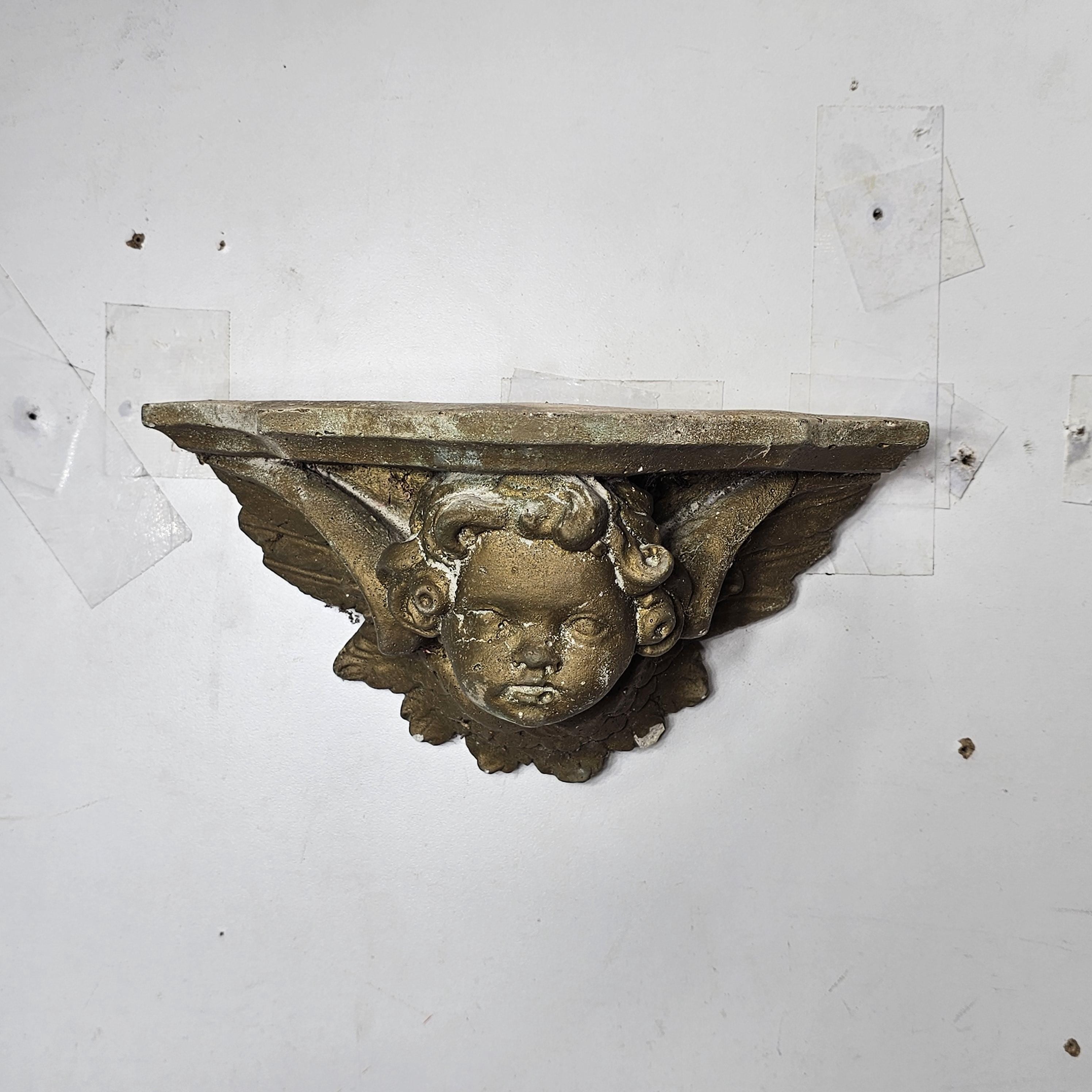 Vintage Cement Eros Cupid Angel Cherub Sconce Wall Bracket Sculpture