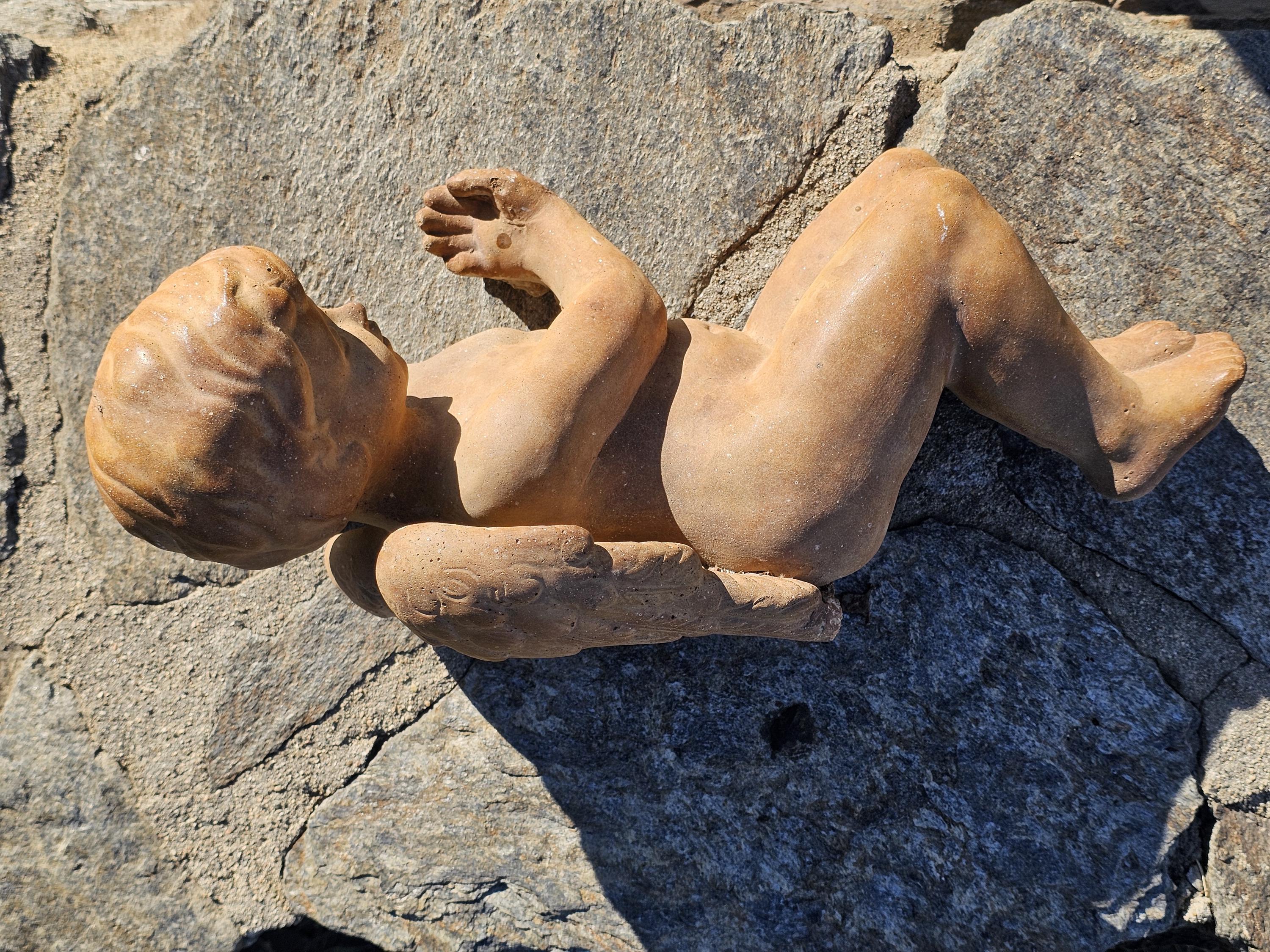 Cement Reclining Cherub Angel Garden Statue Weathered 17"L x 7.5"D x 7.5"H