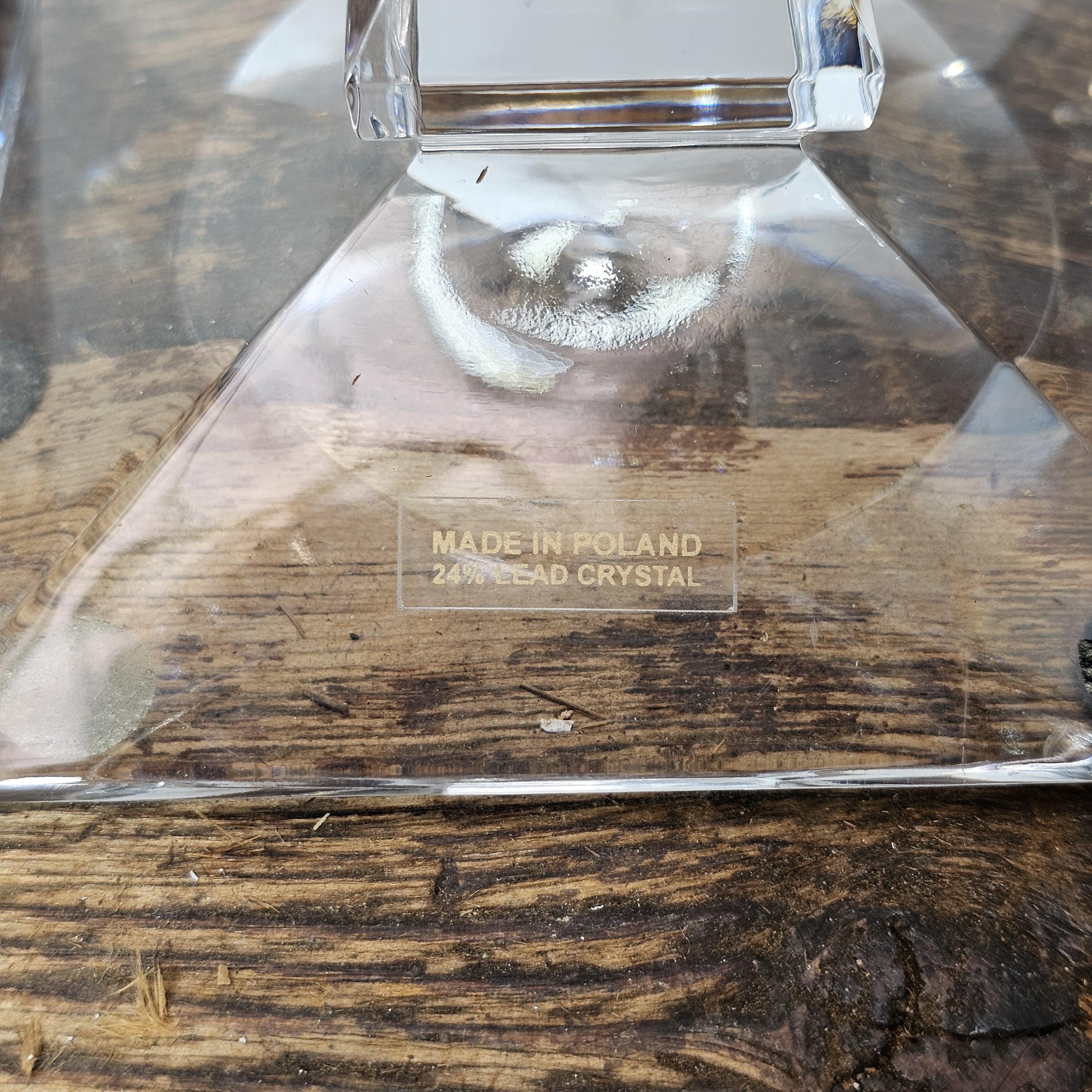 24% Lead Crystal Pedestal Base Taper Candle Stick Holder Made In Poland Set of 2