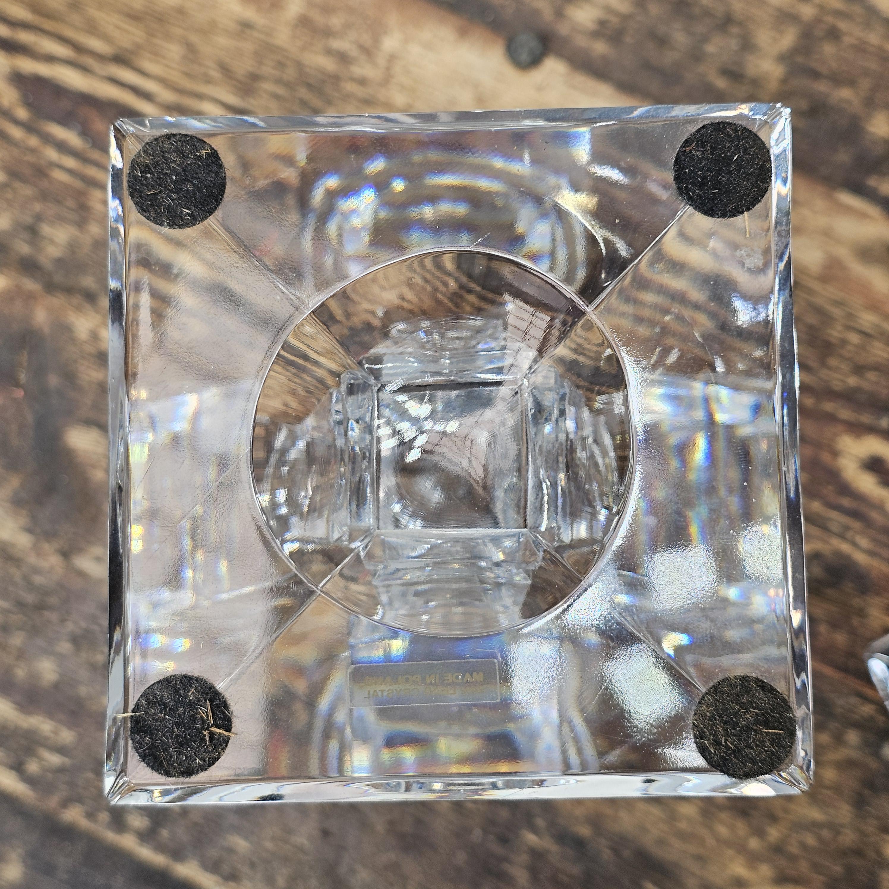 24% Lead Crystal Pedestal Base Taper Candle Stick Holder Made In Poland Set of 2