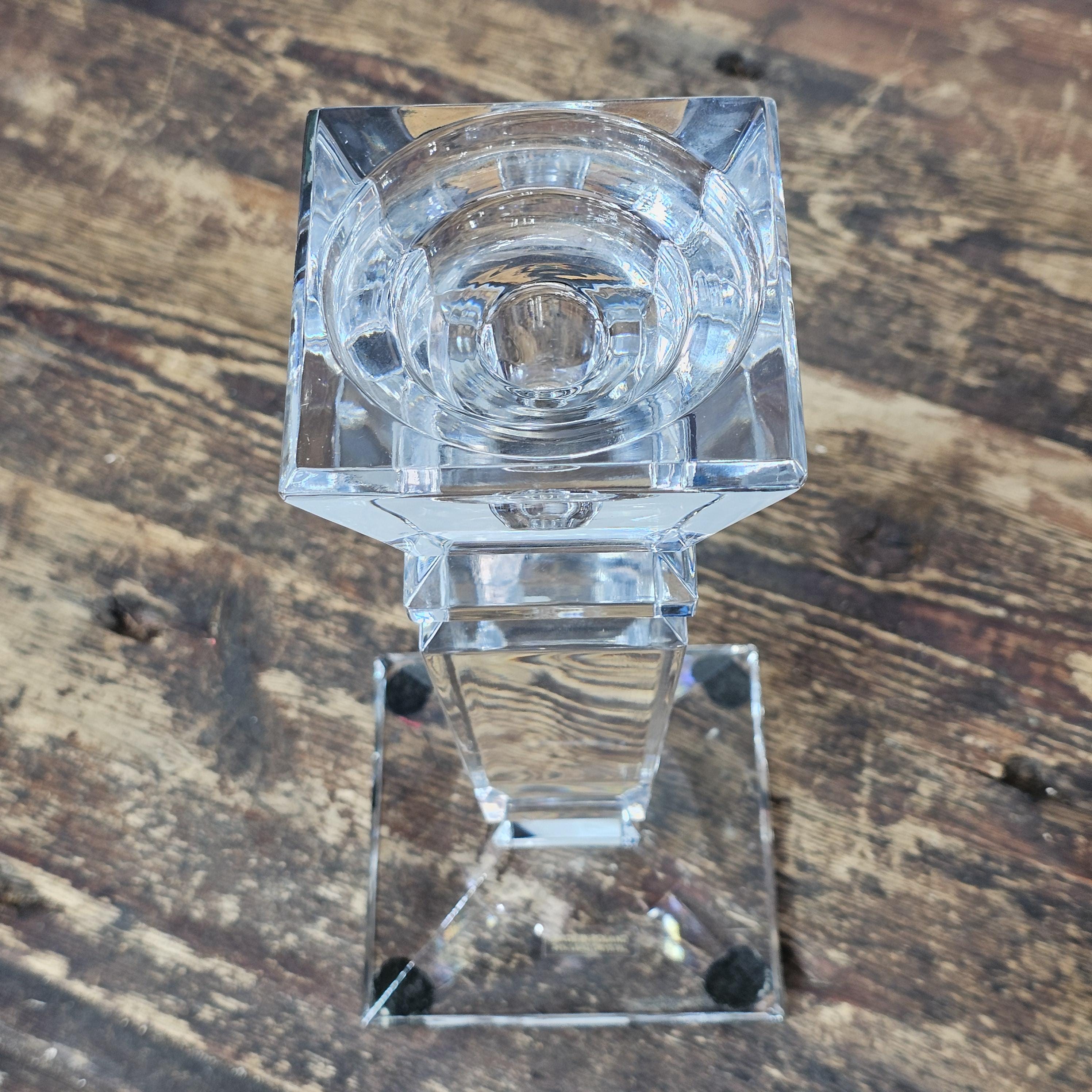 24% Lead Crystal Pedestal Base Taper Candle Stick Holder Made In Poland Set of 2