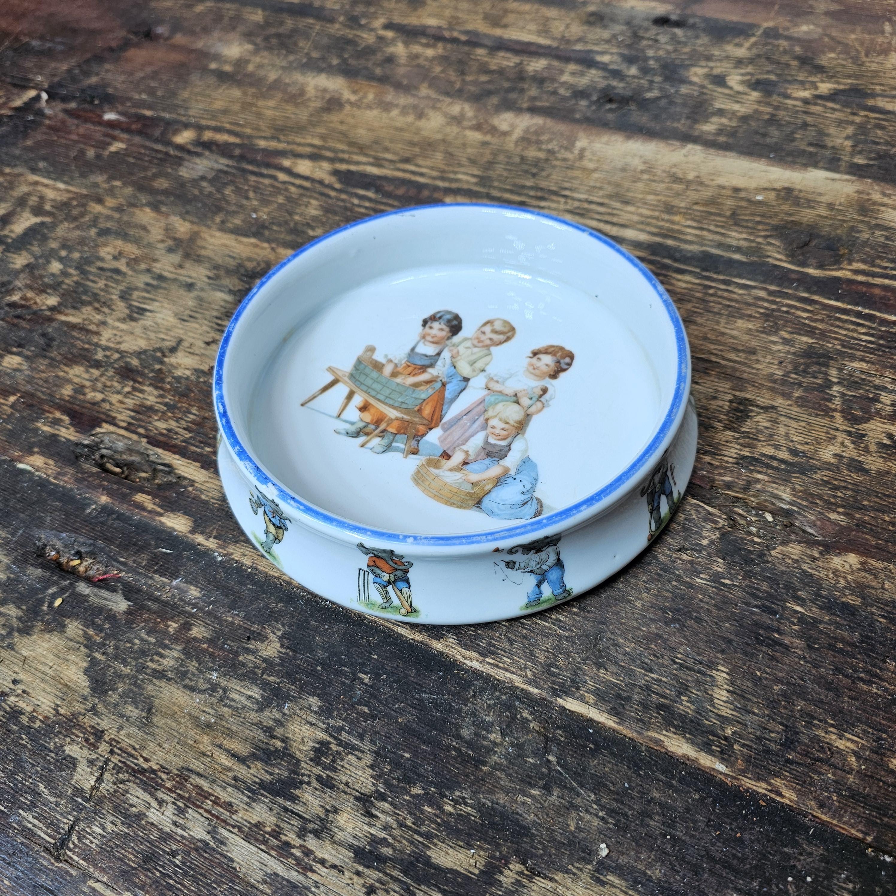 Antique German Porcelain Toddler Bowl Dish Pet Bowl Washday Theme