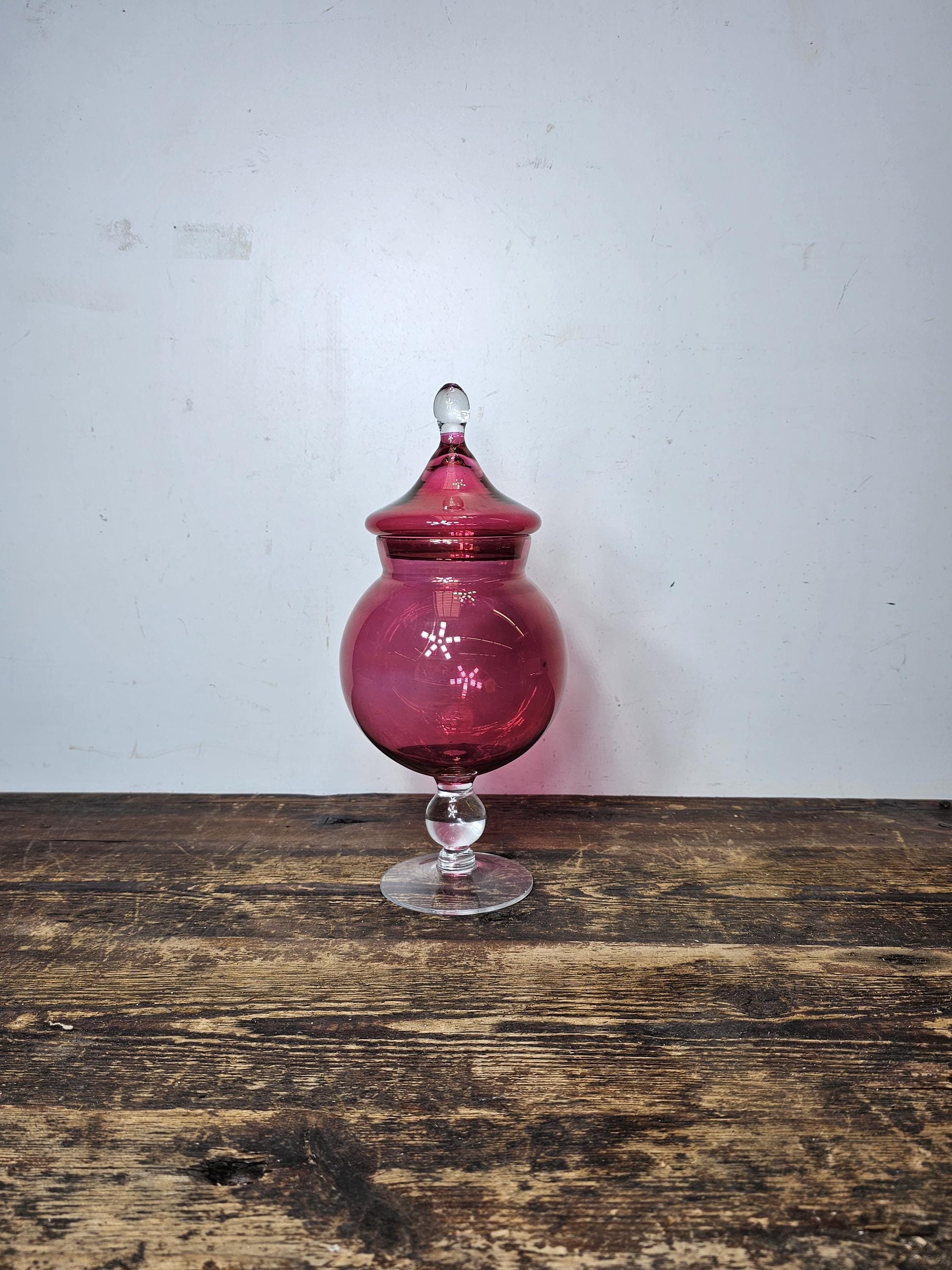 Vintage Ruby Red Apothecary Candy Jar Clear Foot