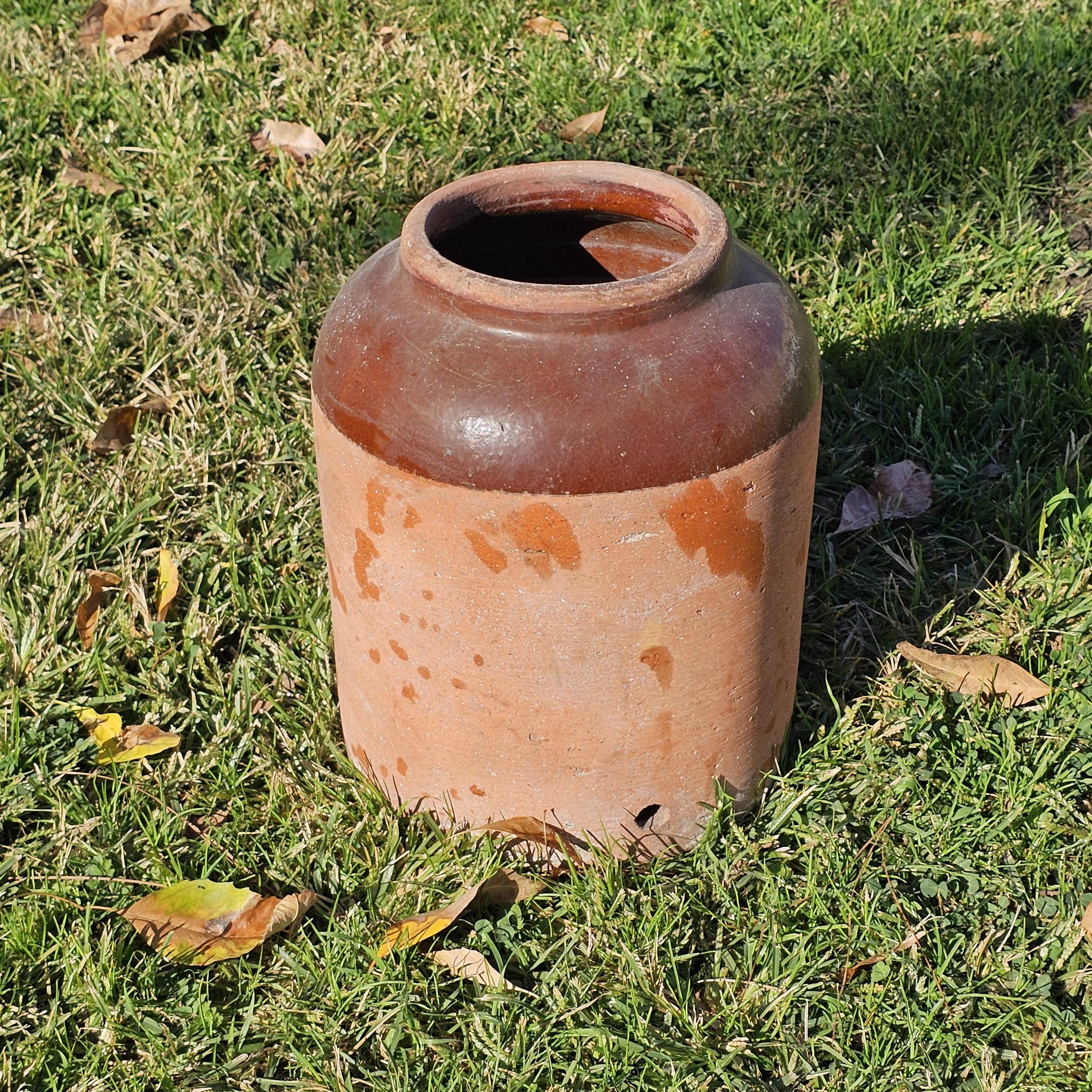 Rustic Clay Water Jug Flower Planter Pot Weathered 11" Dia x 13" H