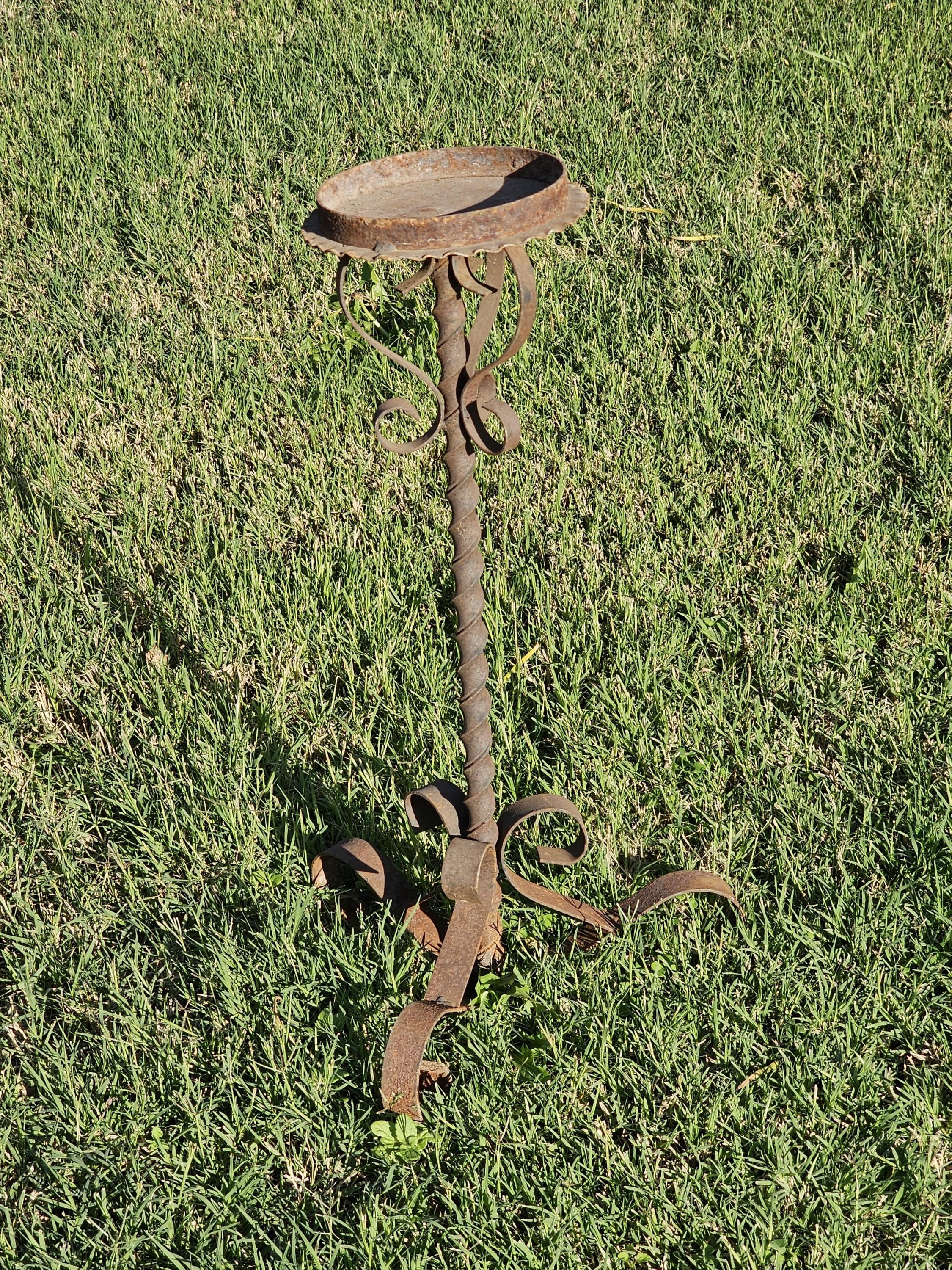 Rusty Scrolled Metal Candle Holder / Plant Stand 20.5"H