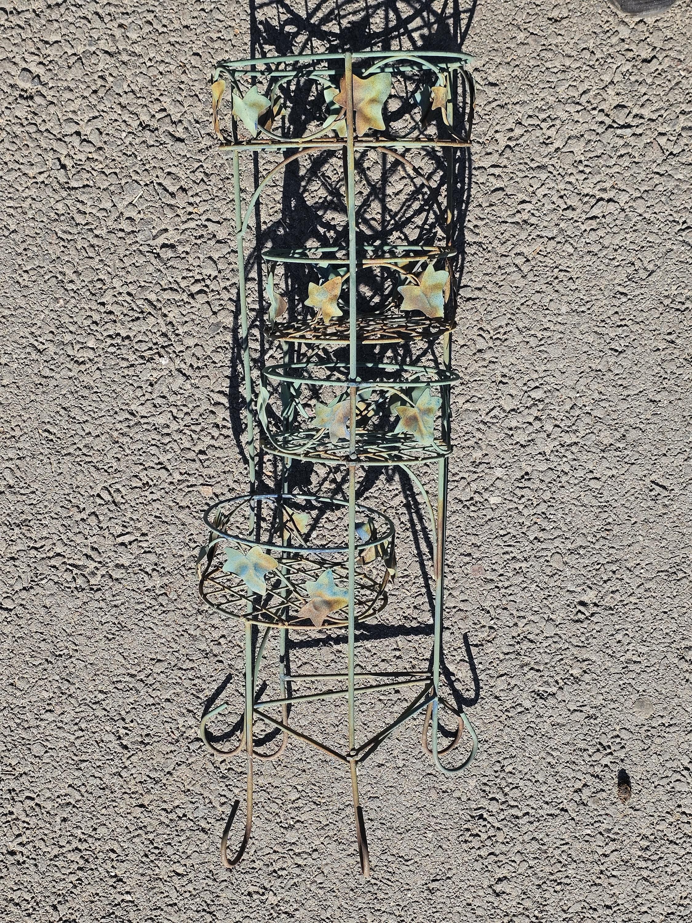 Vintage Rusty 4 Pot Plant Stand With Leaves Weathered 28"H