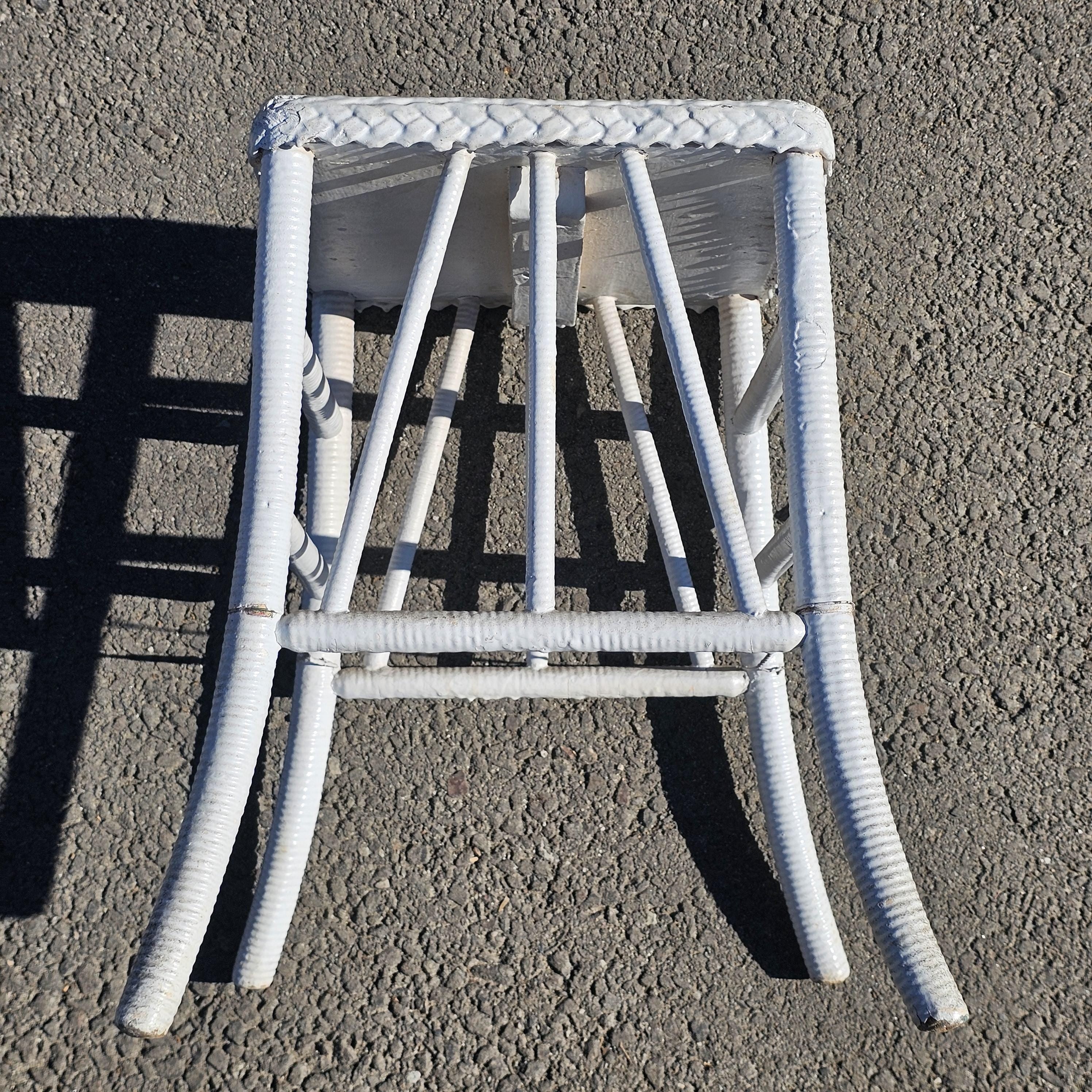 Petite Vintage White Wicker Side Table / Stool / Plant Stand 17.5"H