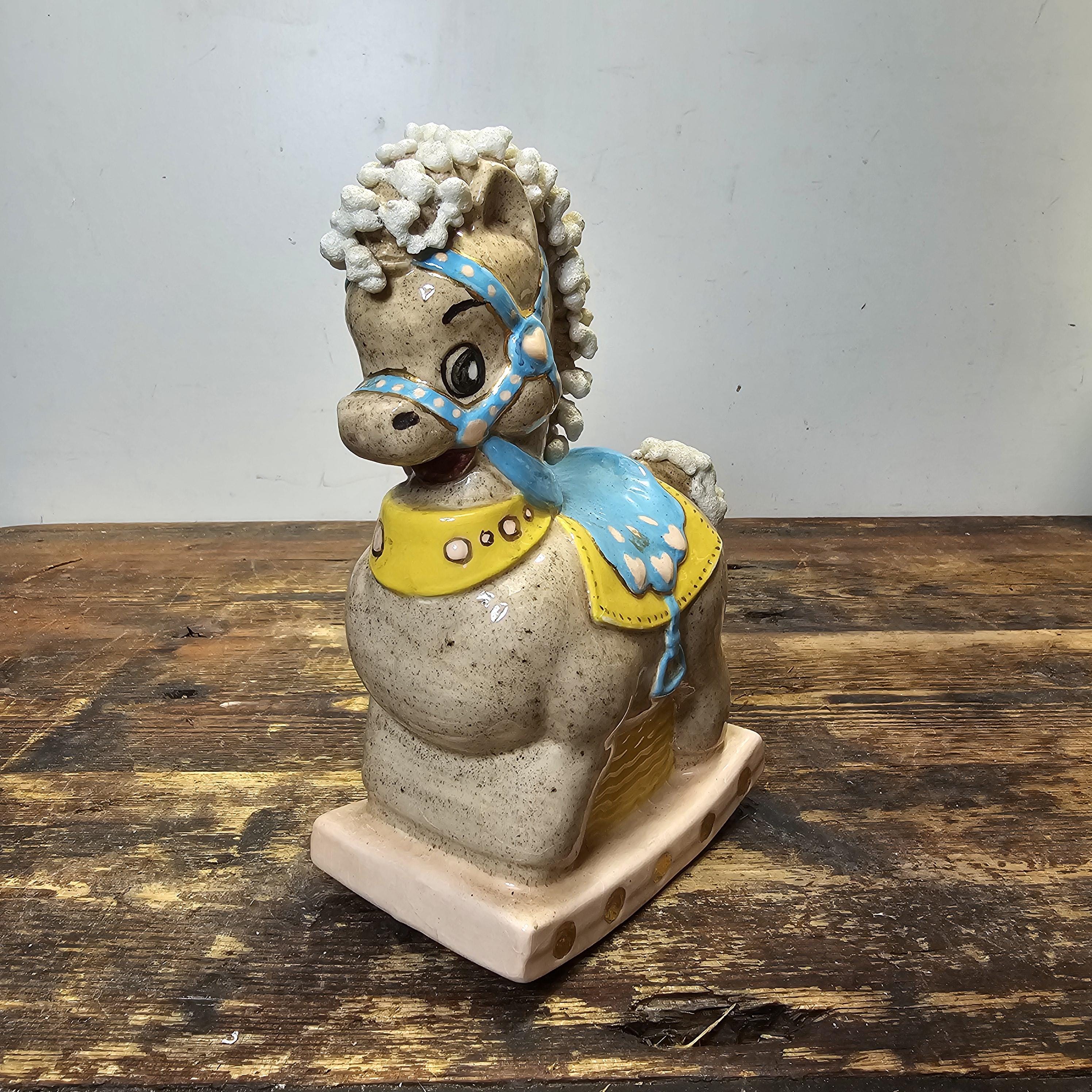 Vintage Rocking Horse Porcelain Bank Signed 6"L x 8.5"H x 3.25"W