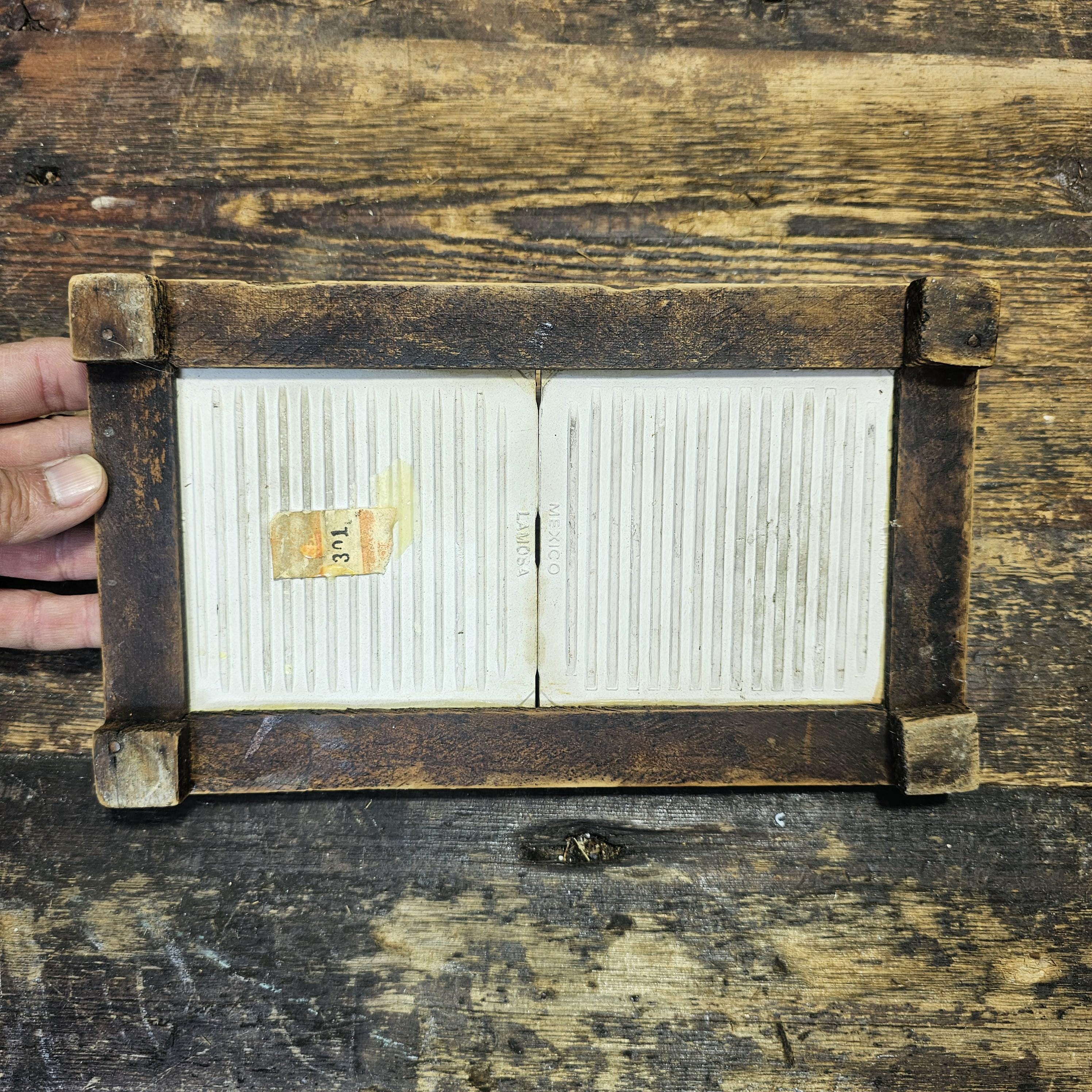 Vintage Lamosa Mexico Tile & Carved Wood Hot Plate Footed Trivet 10"L x 6"W