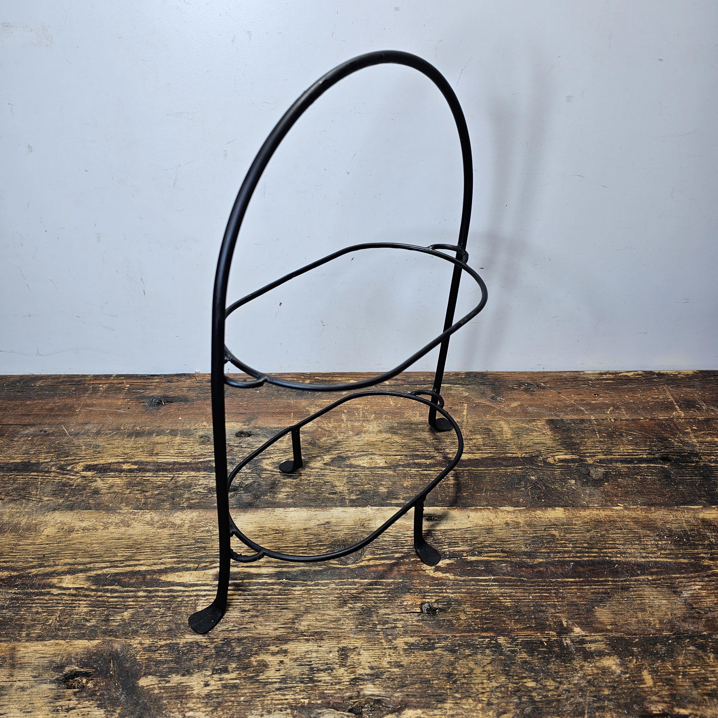 Vintage Black Metal & Wood Tray Two Tier Plant Stand Planter Made In Mexico