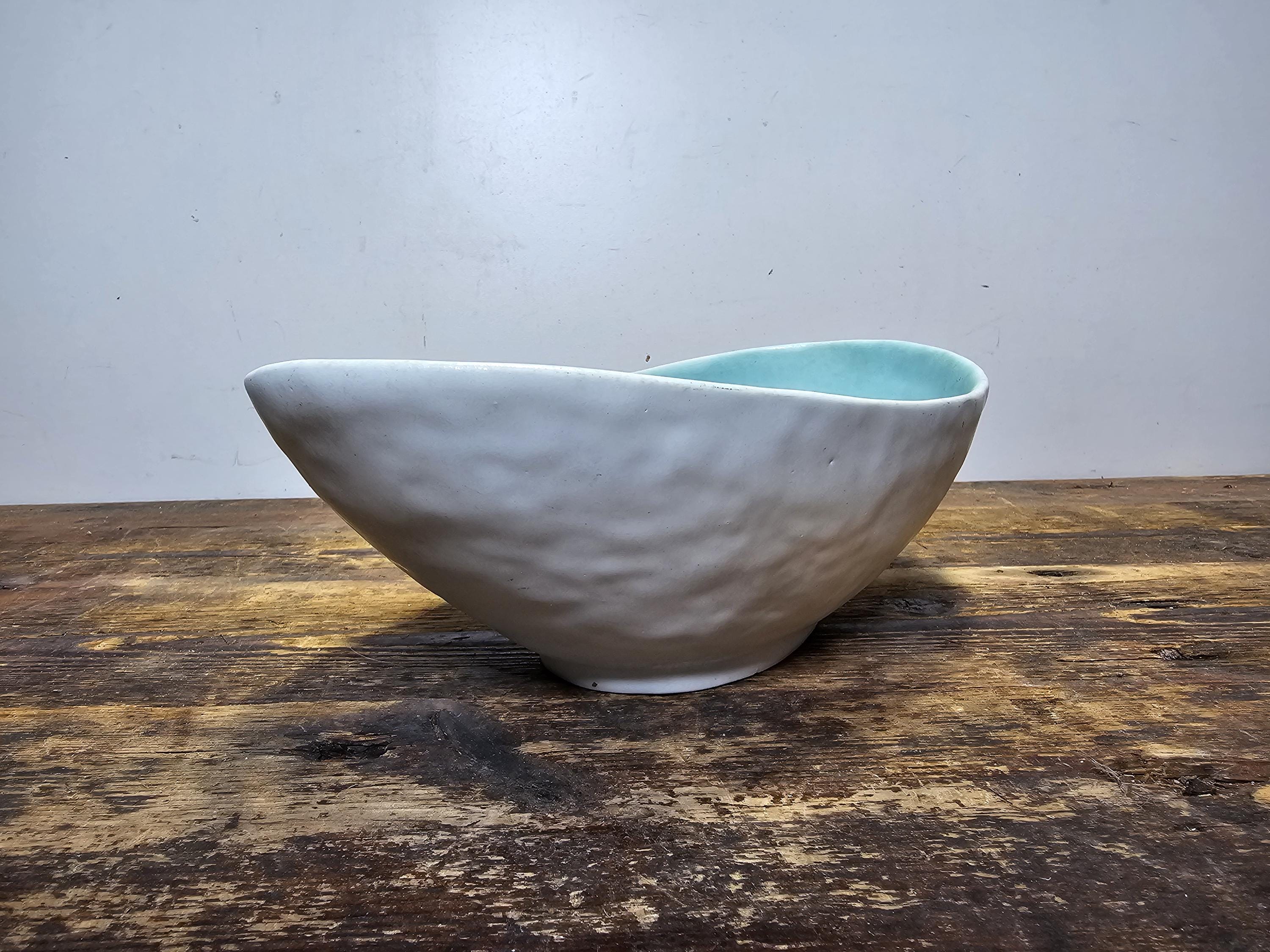 Winfield Pasadena Pottery Oblong Bowl / Planter Turquoise & White