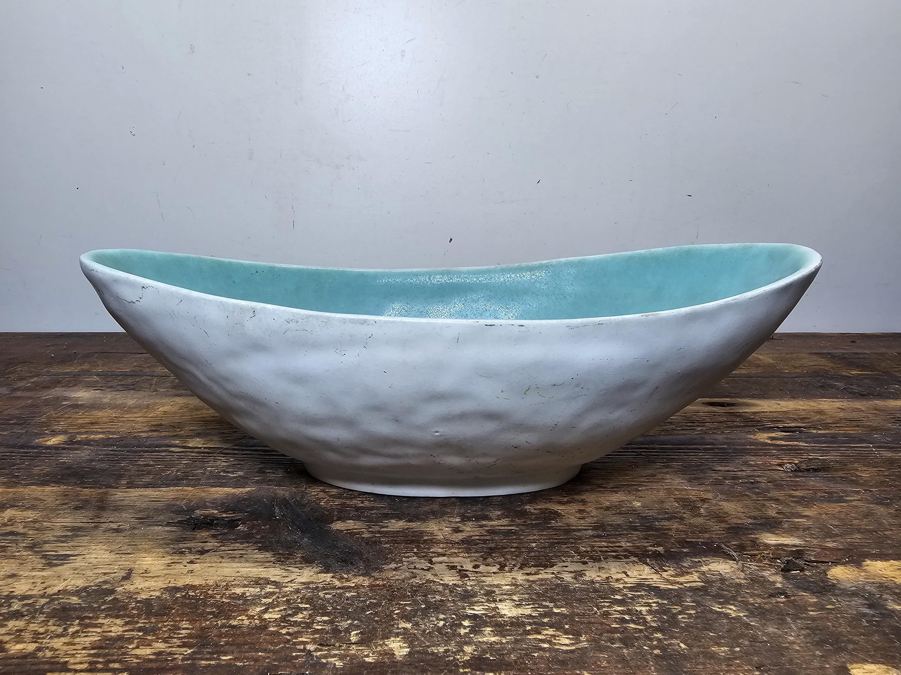 Winfield Pasadena Pottery Oblong Bowl / Planter Turquoise & White