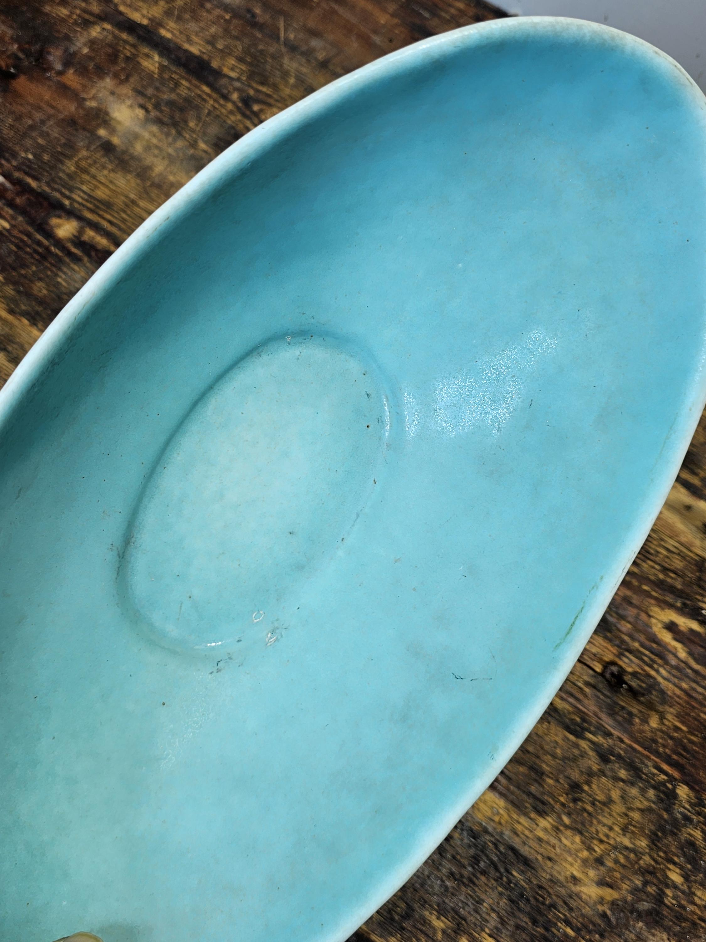 Winfield Pasadena Pottery Oblong Bowl / Planter Turquoise & White