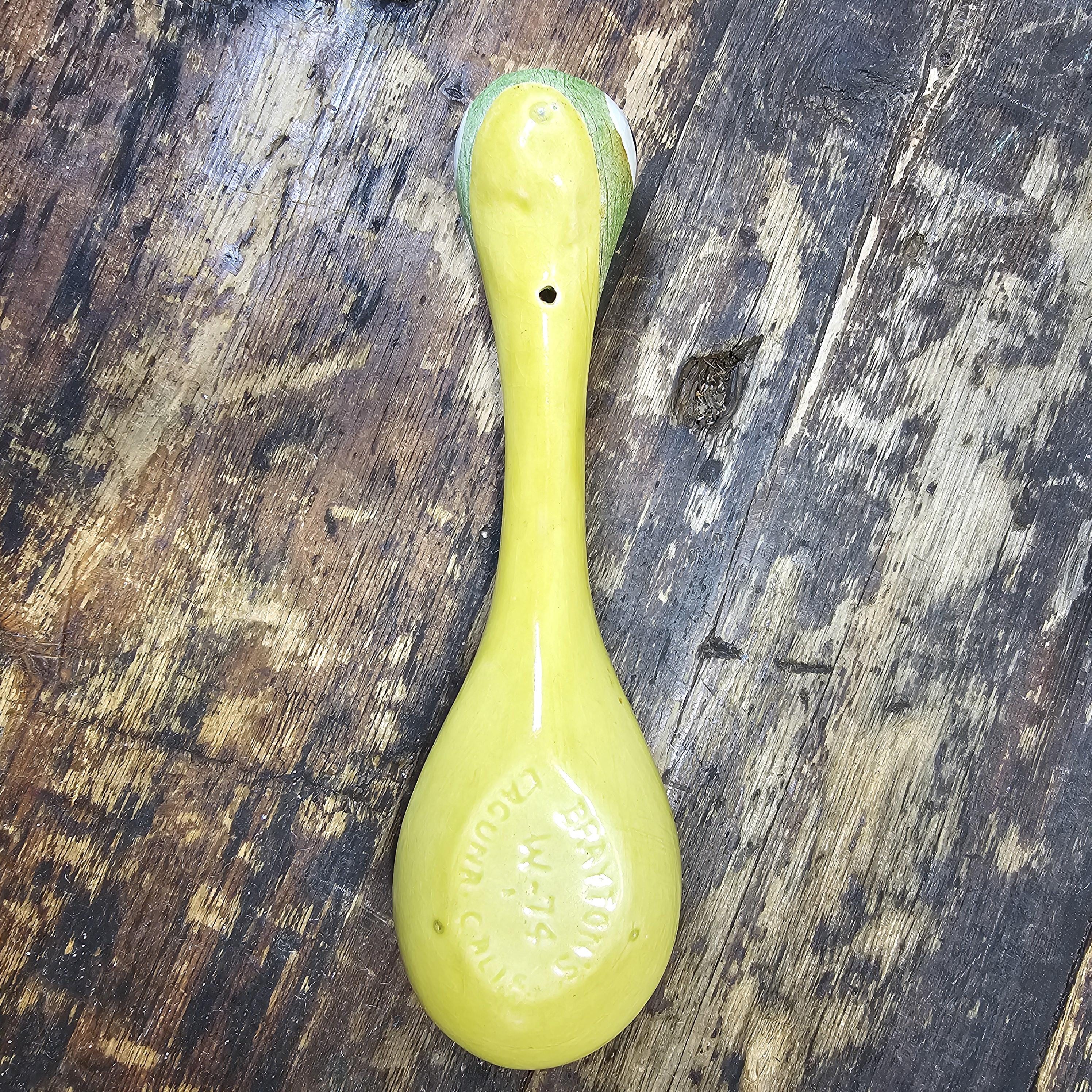 Brayton Laguna Pottery Floral Bird Decorative Guacamole Bowl and Spoon Set