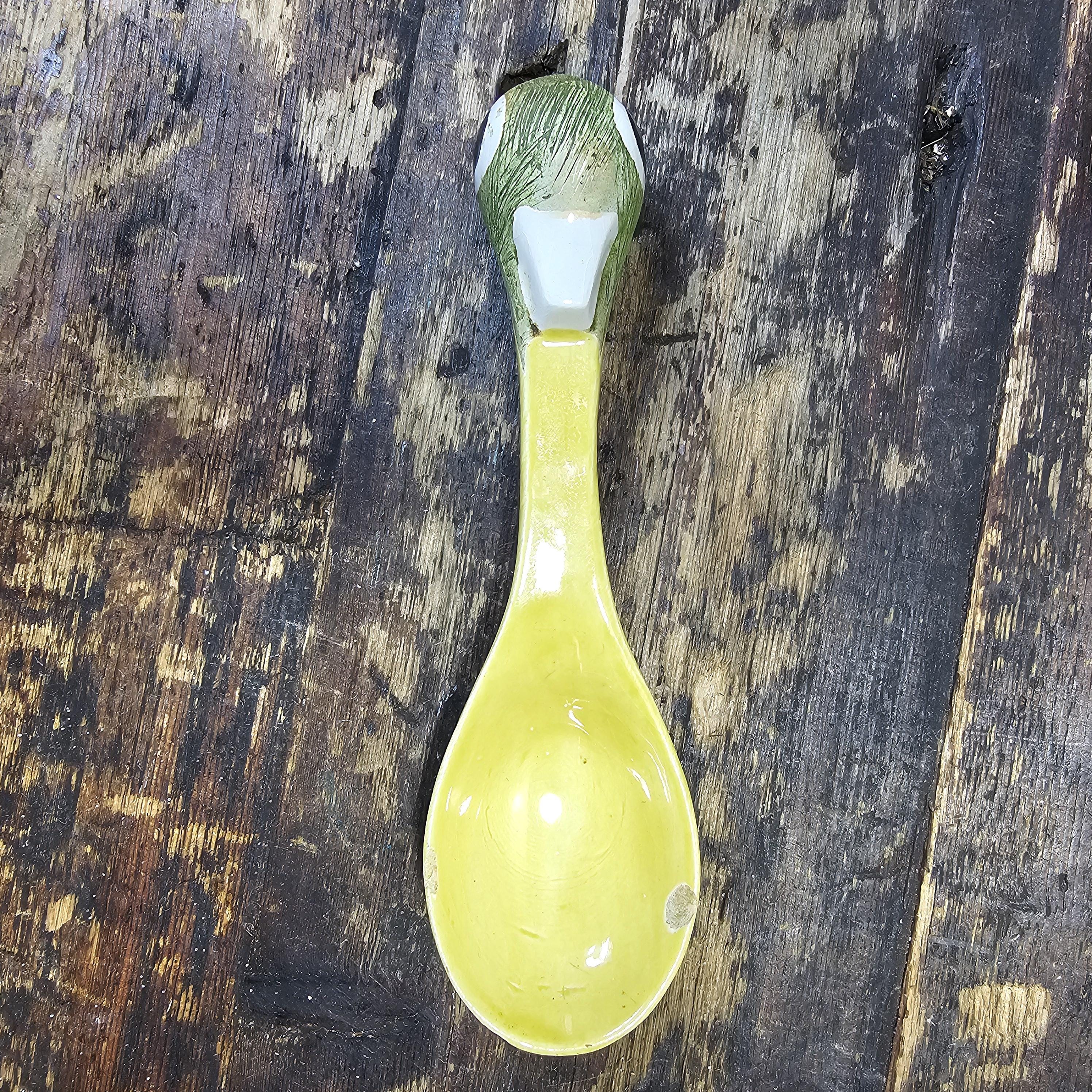 Brayton Laguna Pottery Floral Bird Decorative Guacamole Bowl and Spoon Set