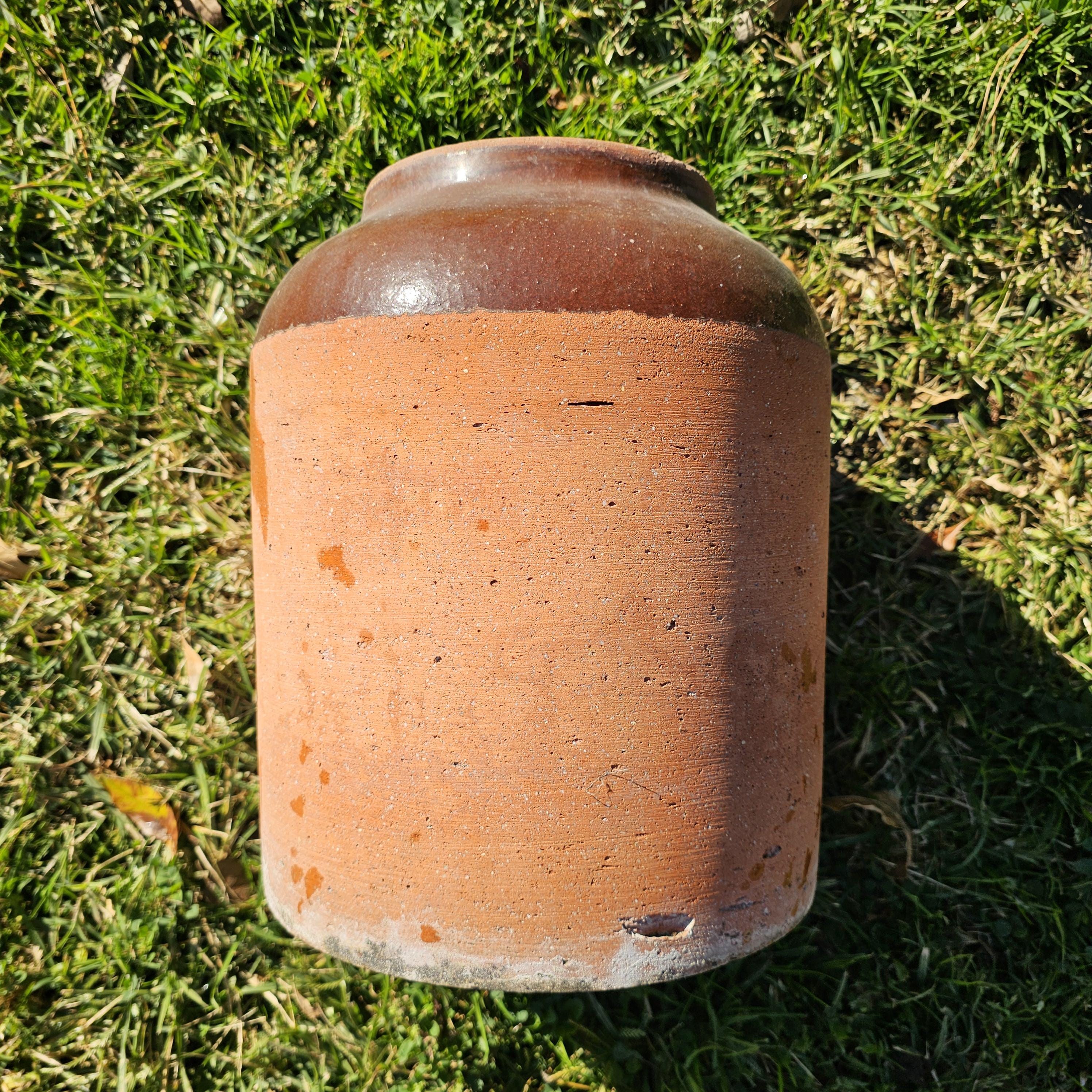 Rustic Clay Water Jug Flower Planter Pot Weathered 11" Dia x 13" H