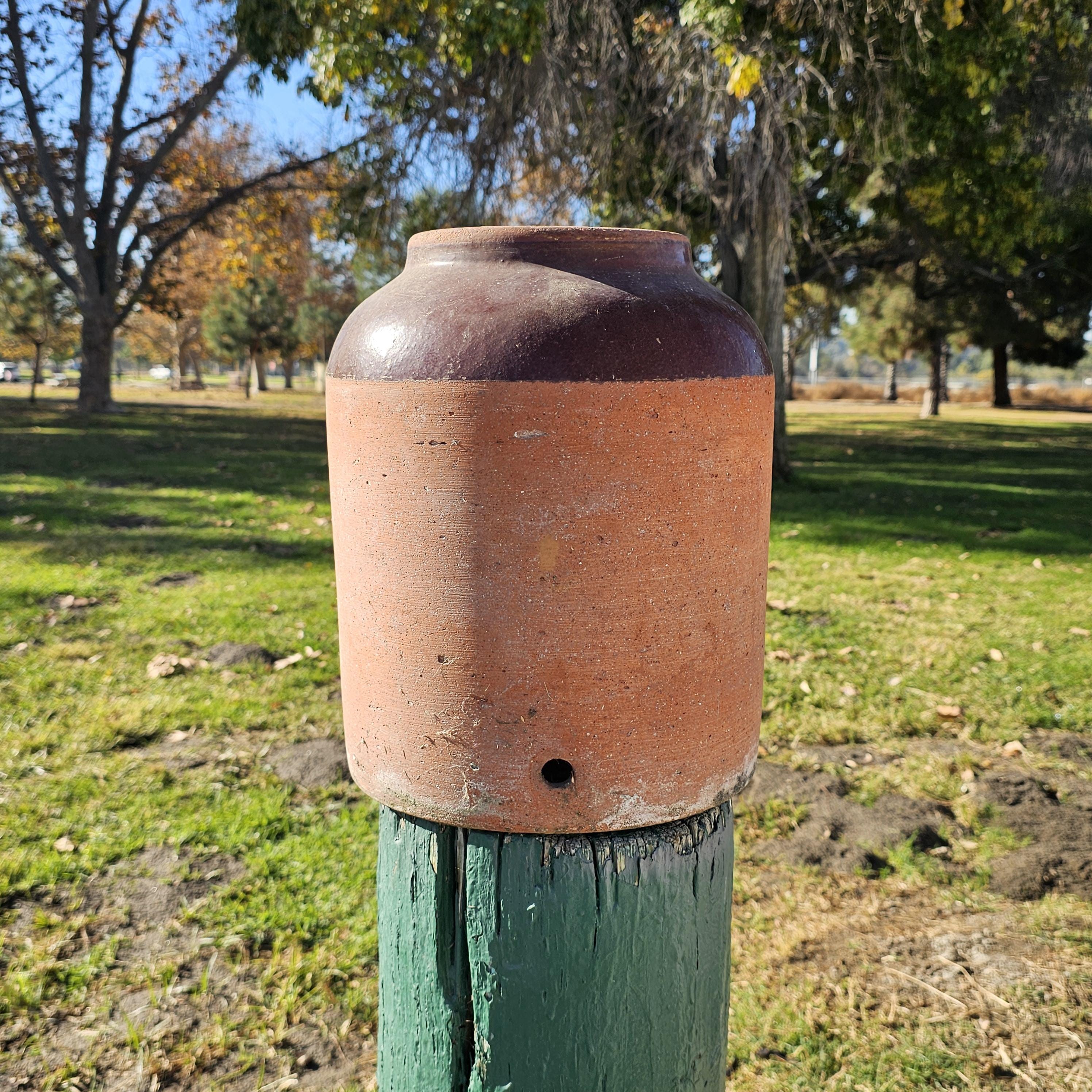 Rustic Clay Water Jug Flower Planter Pot Weathered 11" Dia x 13" H