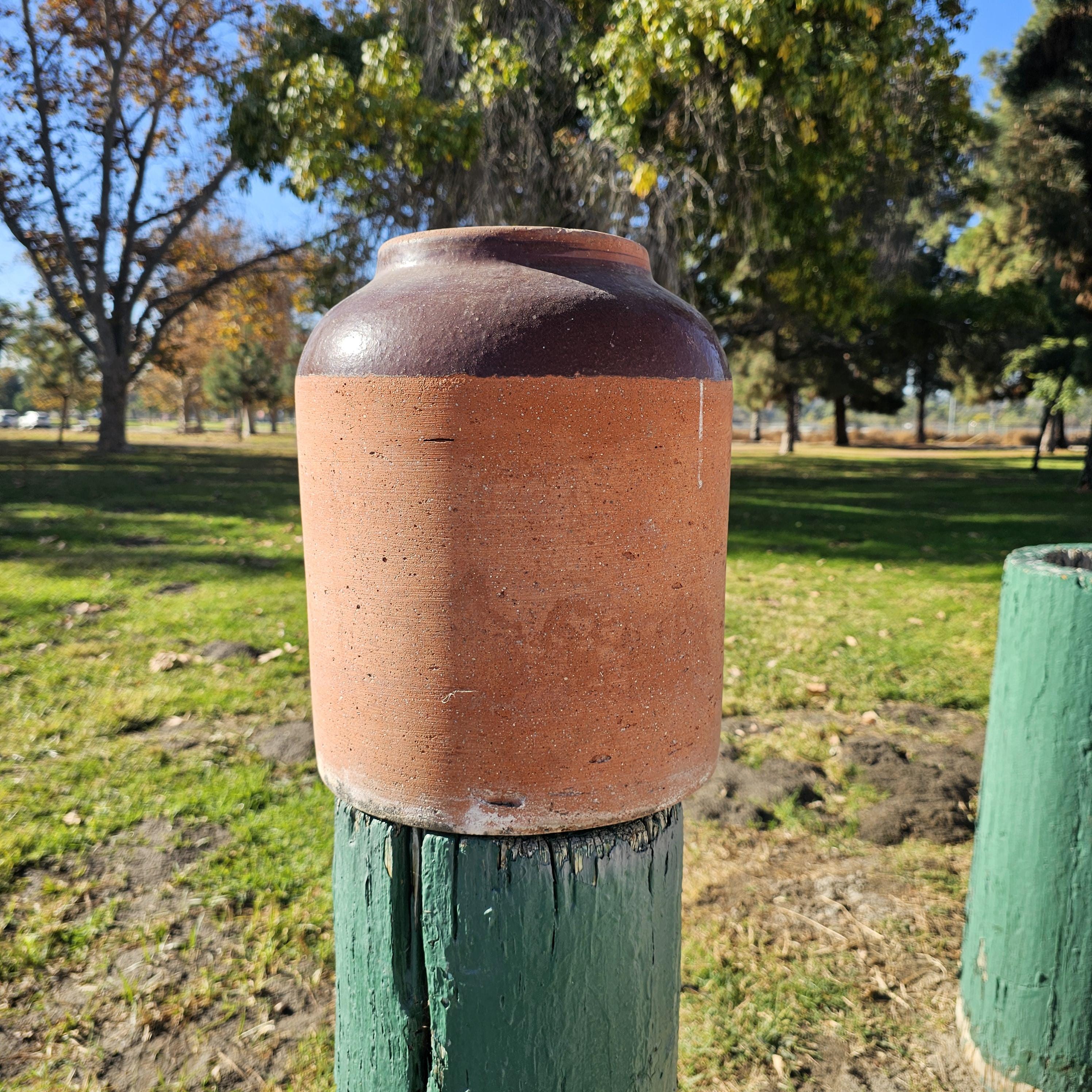 Rustic Clay Water Jug Flower Planter Pot Weathered 11" Dia x 13" H
