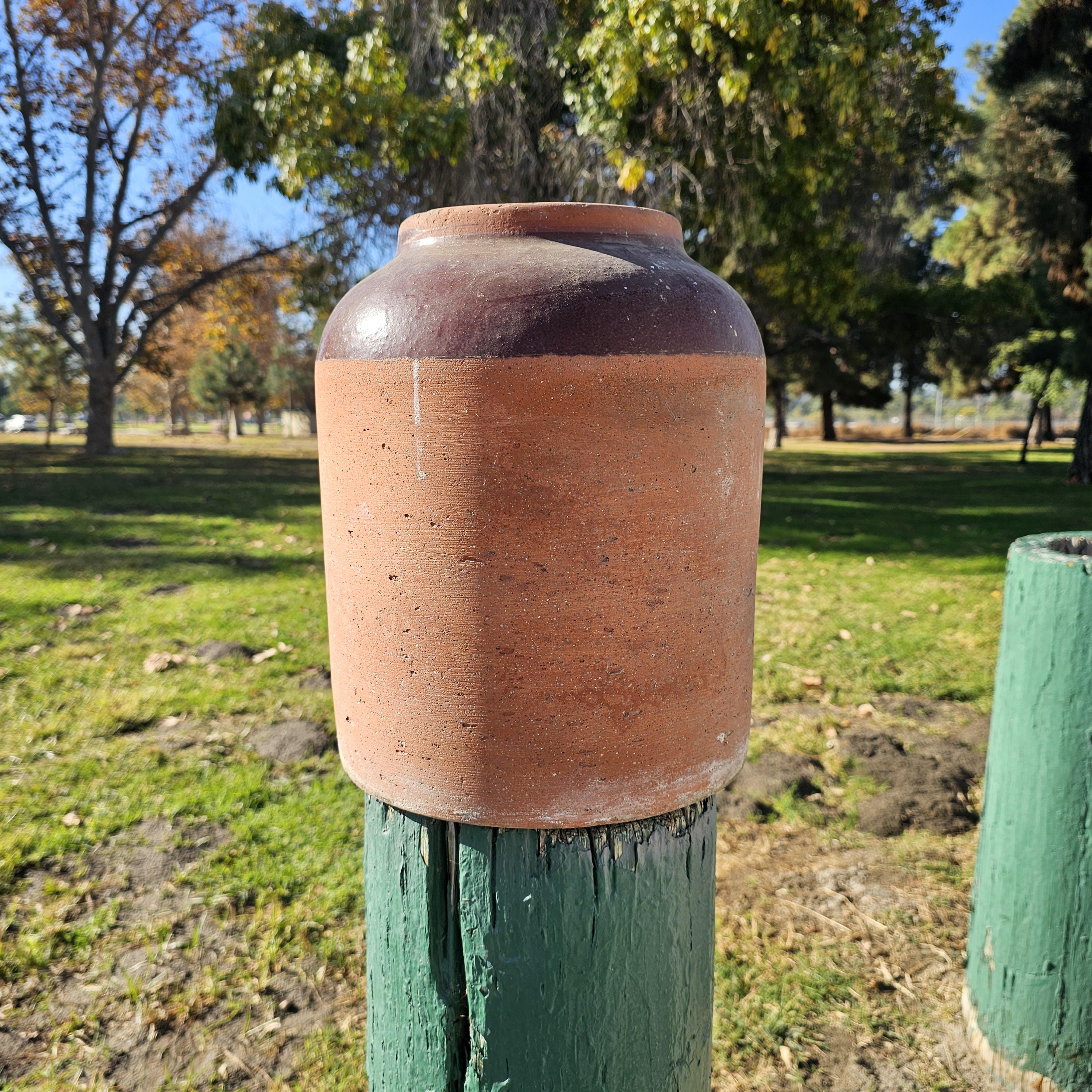 Rustic Clay Water Jug Flower Planter Pot Weathered 11" Dia x 13" H