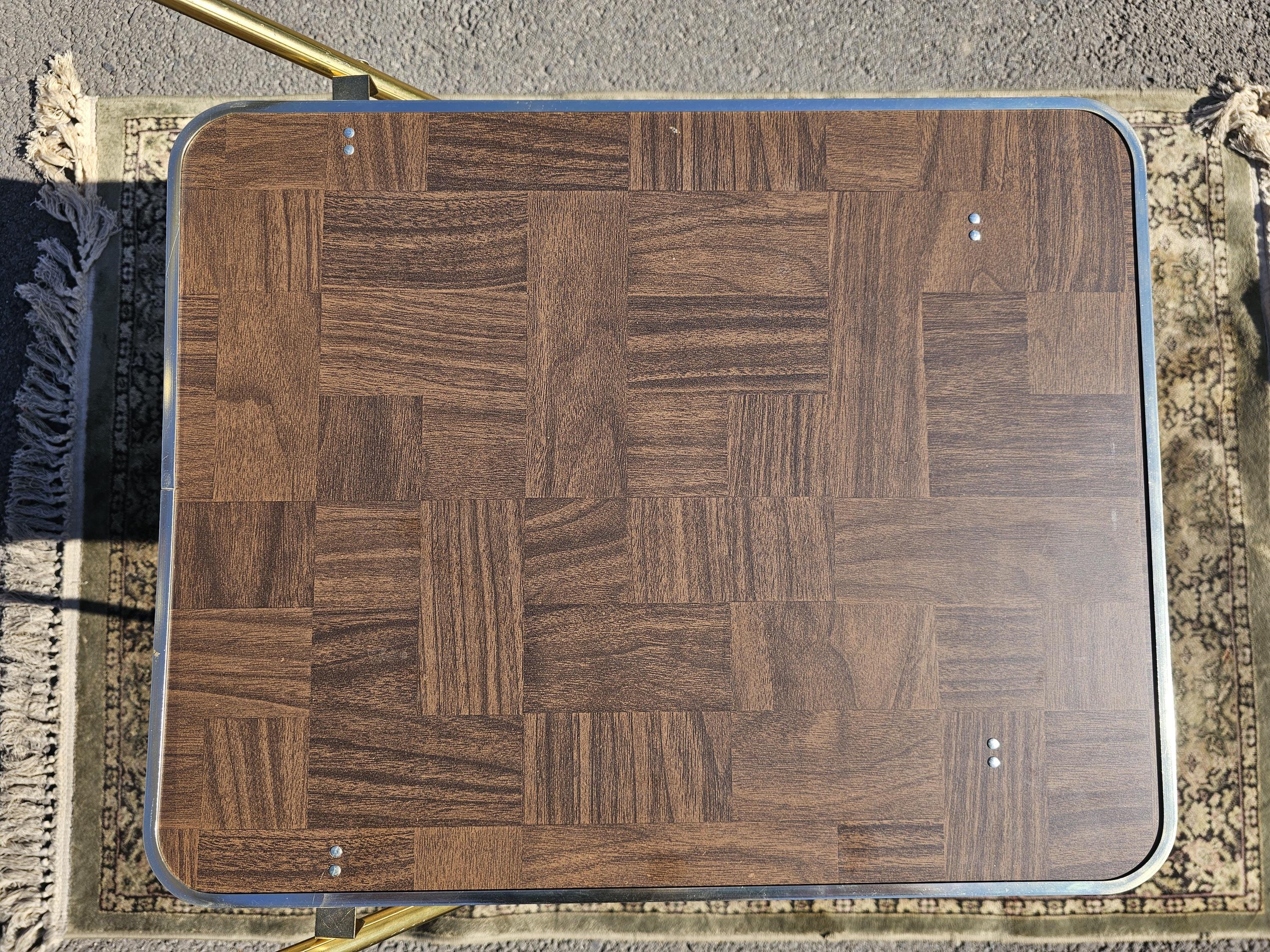 Vintage Mid Century Folding Rolling Bar Serving Cart With Wood Handle