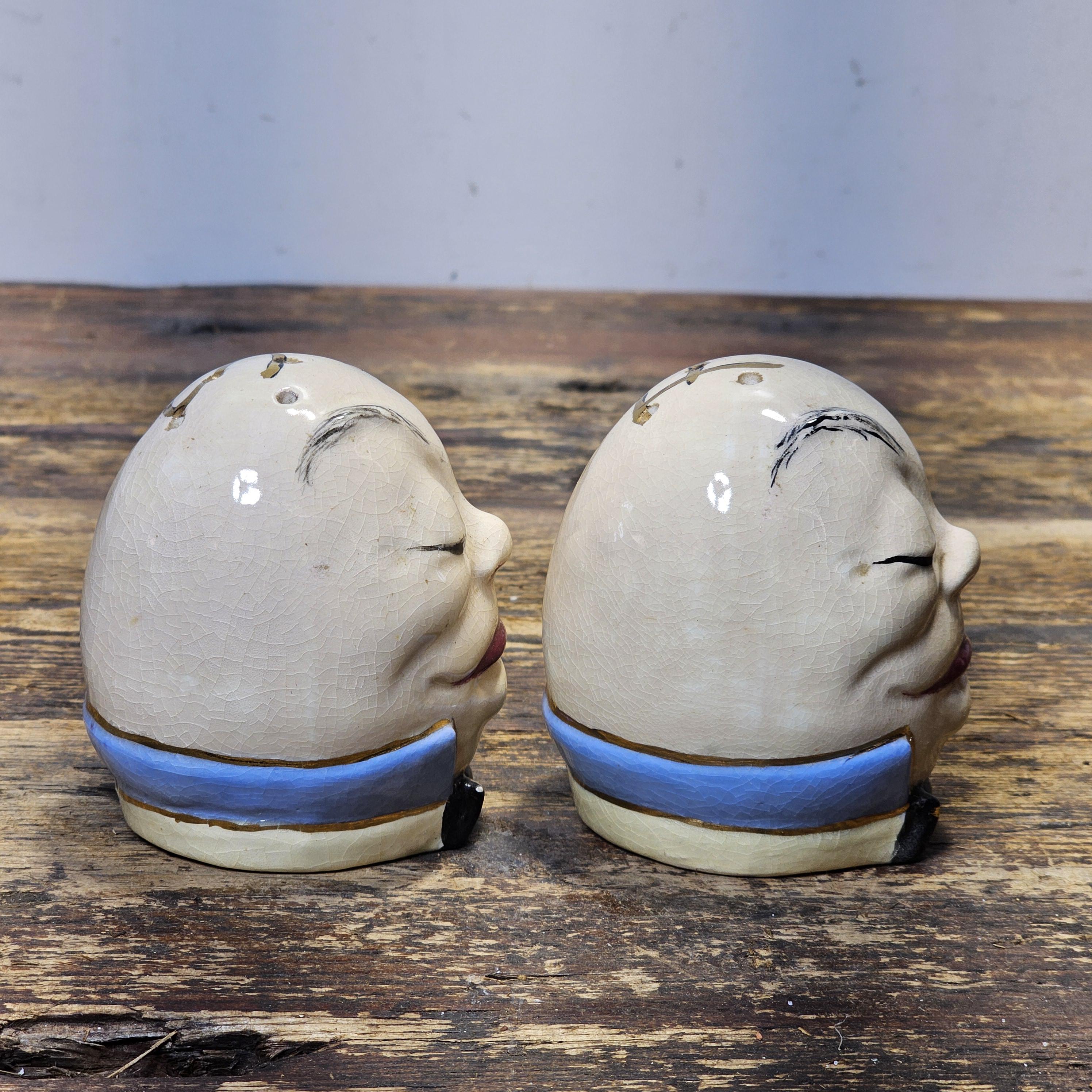 Vintage Salt Pepper Shaker Egg Humpty Dumpty Style Signed By Artist