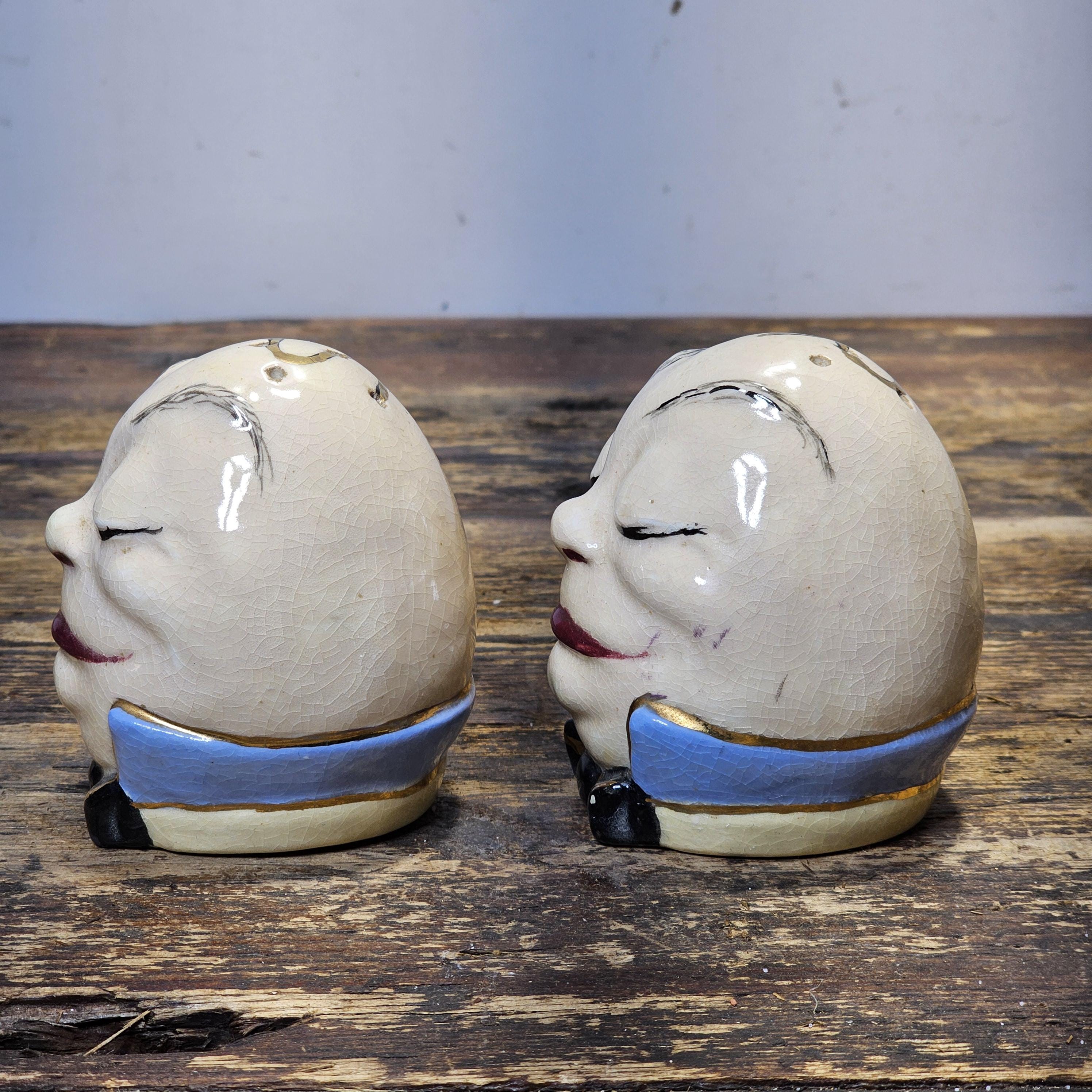 Vintage Salt Pepper Shaker Egg Humpty Dumpty Style Signed By Artist