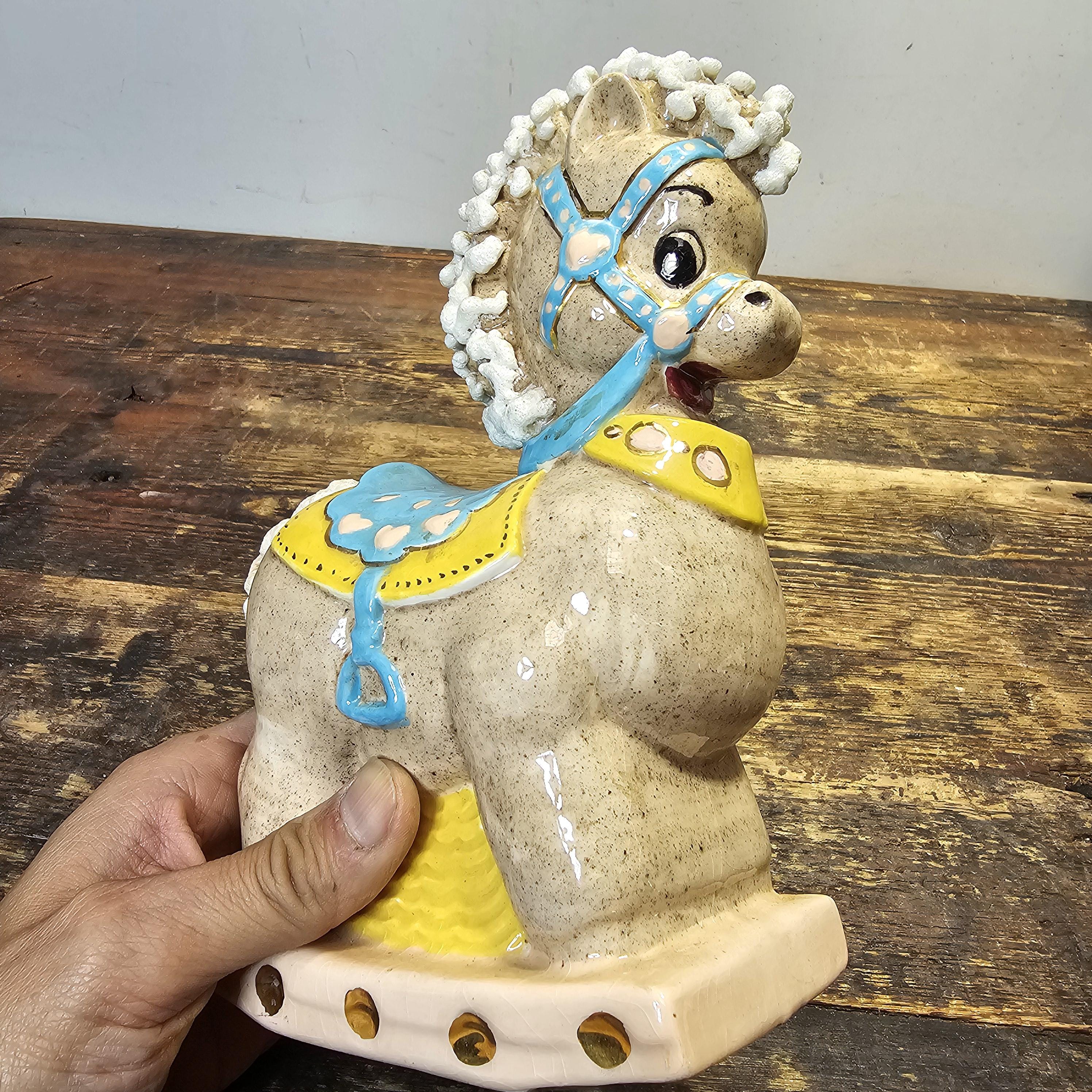 Vintage Rocking Horse Porcelain Bank Signed 6"L x 8.5"H x 3.25"W