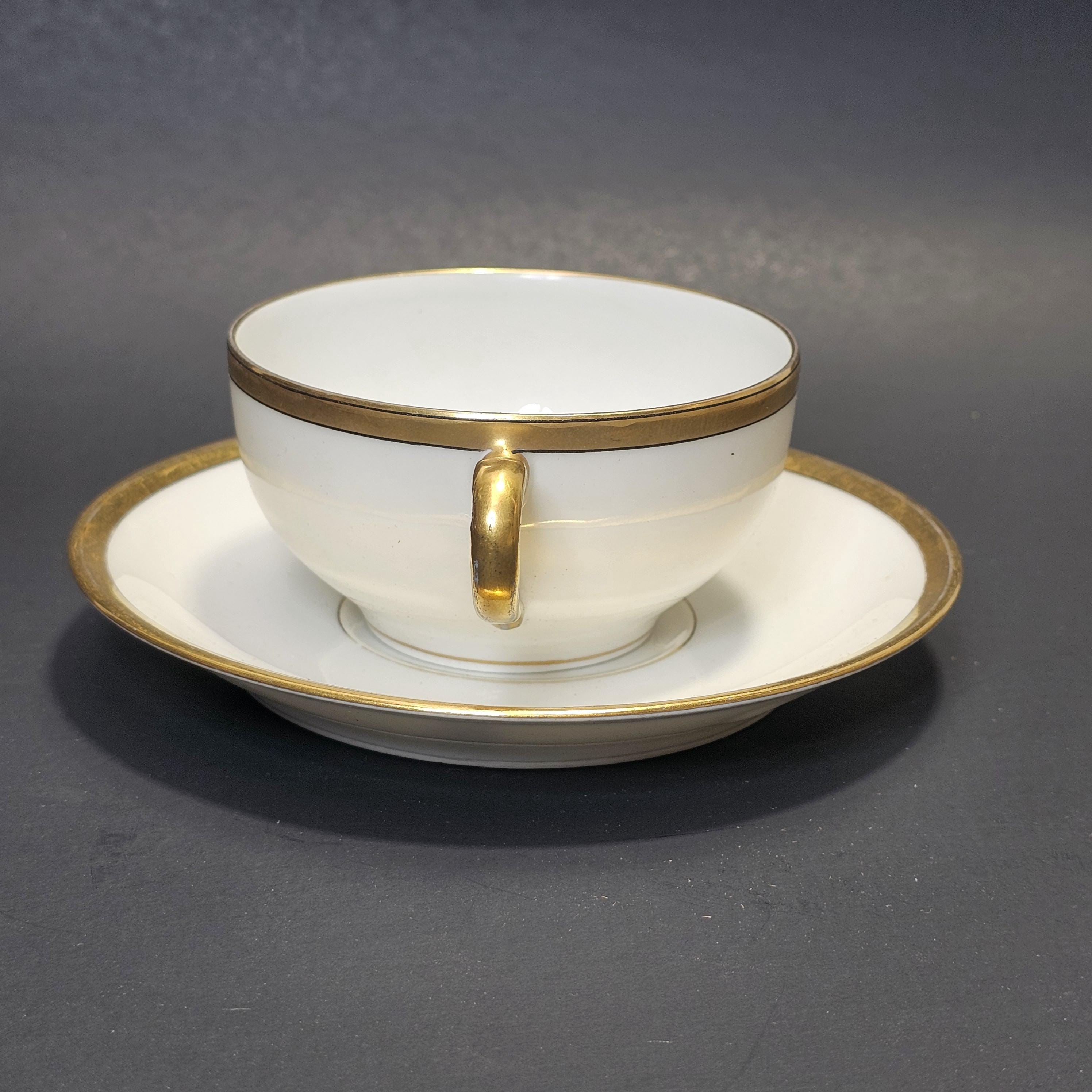 Theodore Haviland Limoges France Teacup Saucer & Fruit Bowl Set White Gold Trim