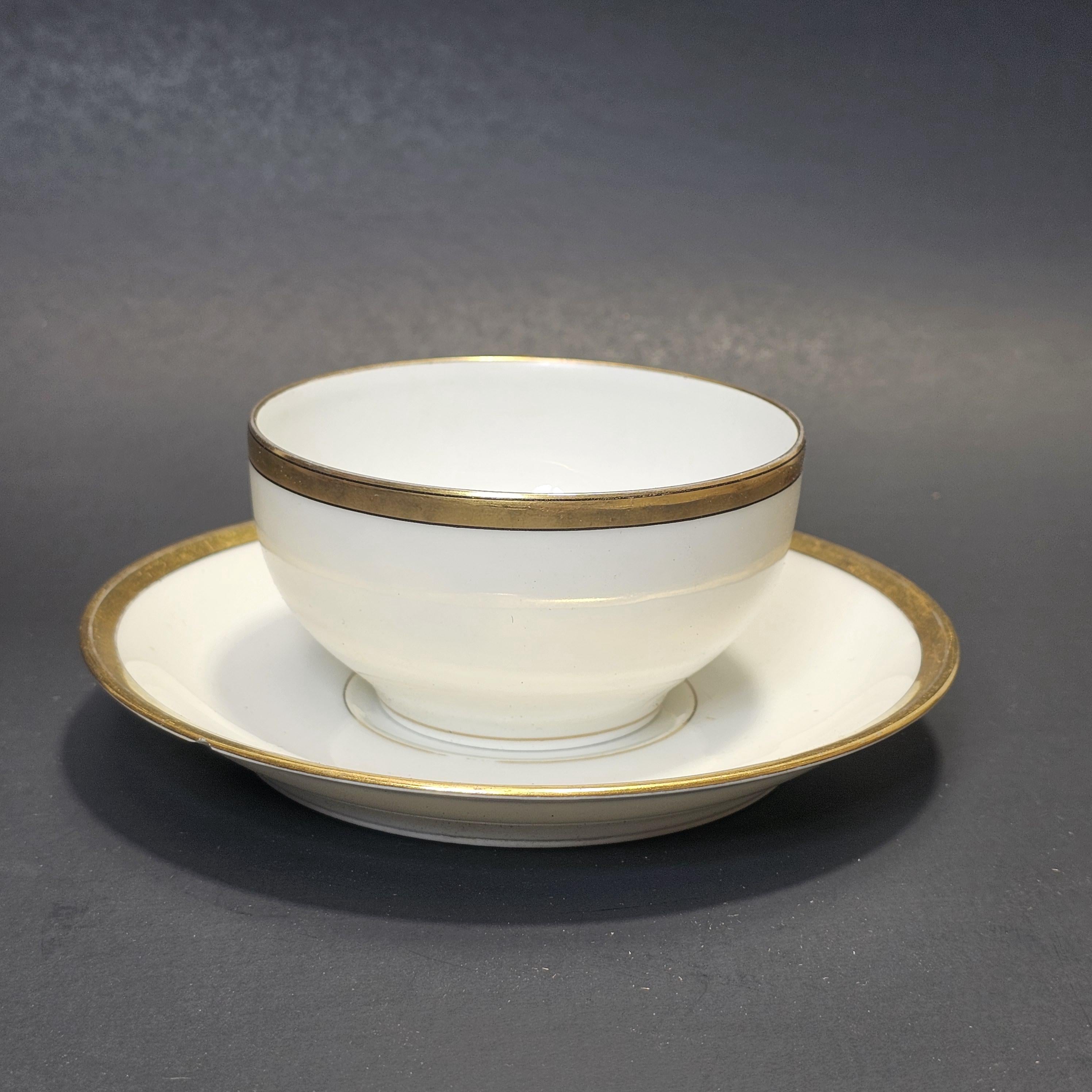 Theodore Haviland Limoges France Teacup Saucer & Fruit Bowl Set White Gold Trim