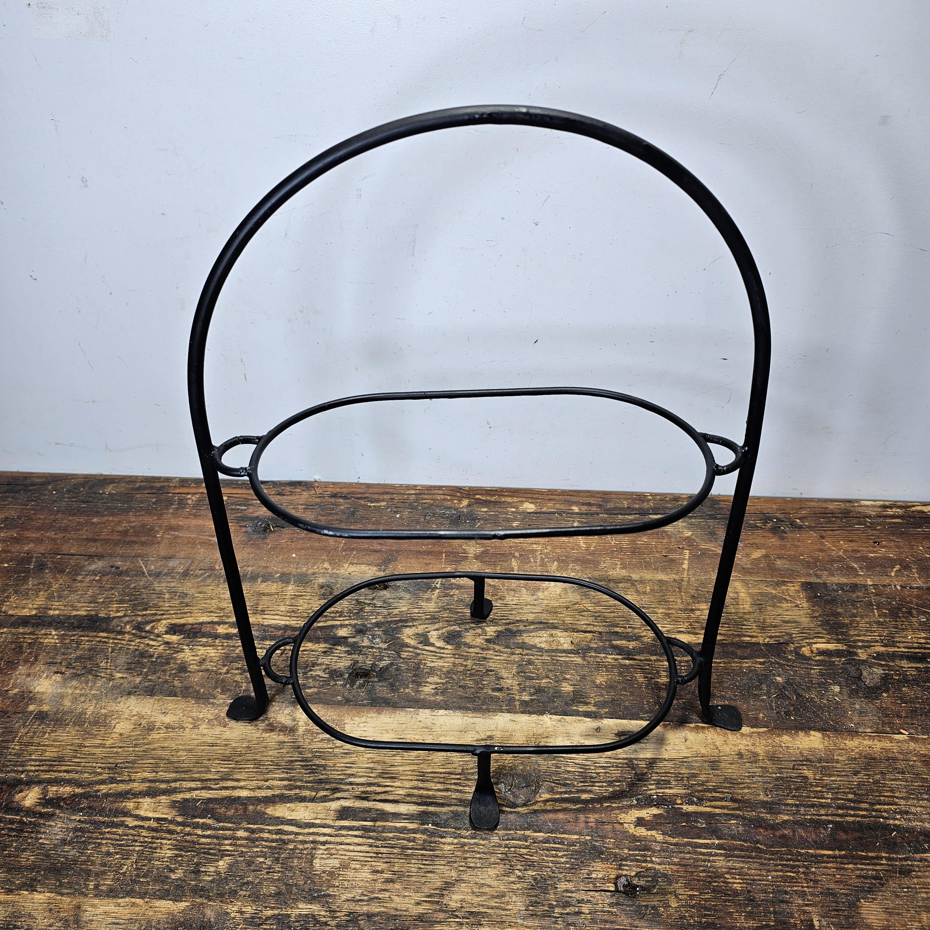 Vintage Black Metal & Wood Tray Two Tier Plant Stand Planter Made In Mexico