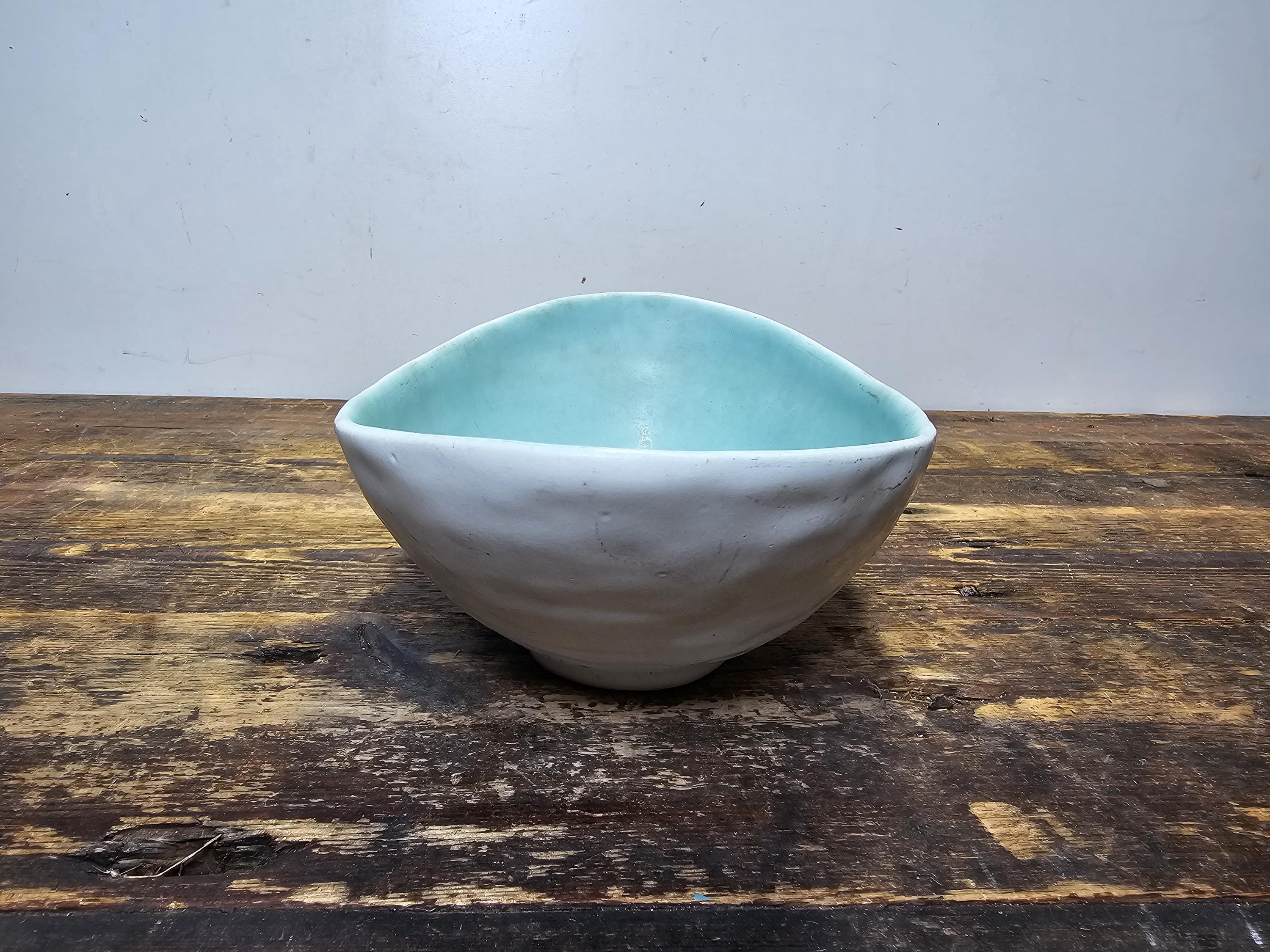 Winfield Pasadena Pottery Oblong Bowl / Planter Turquoise & White