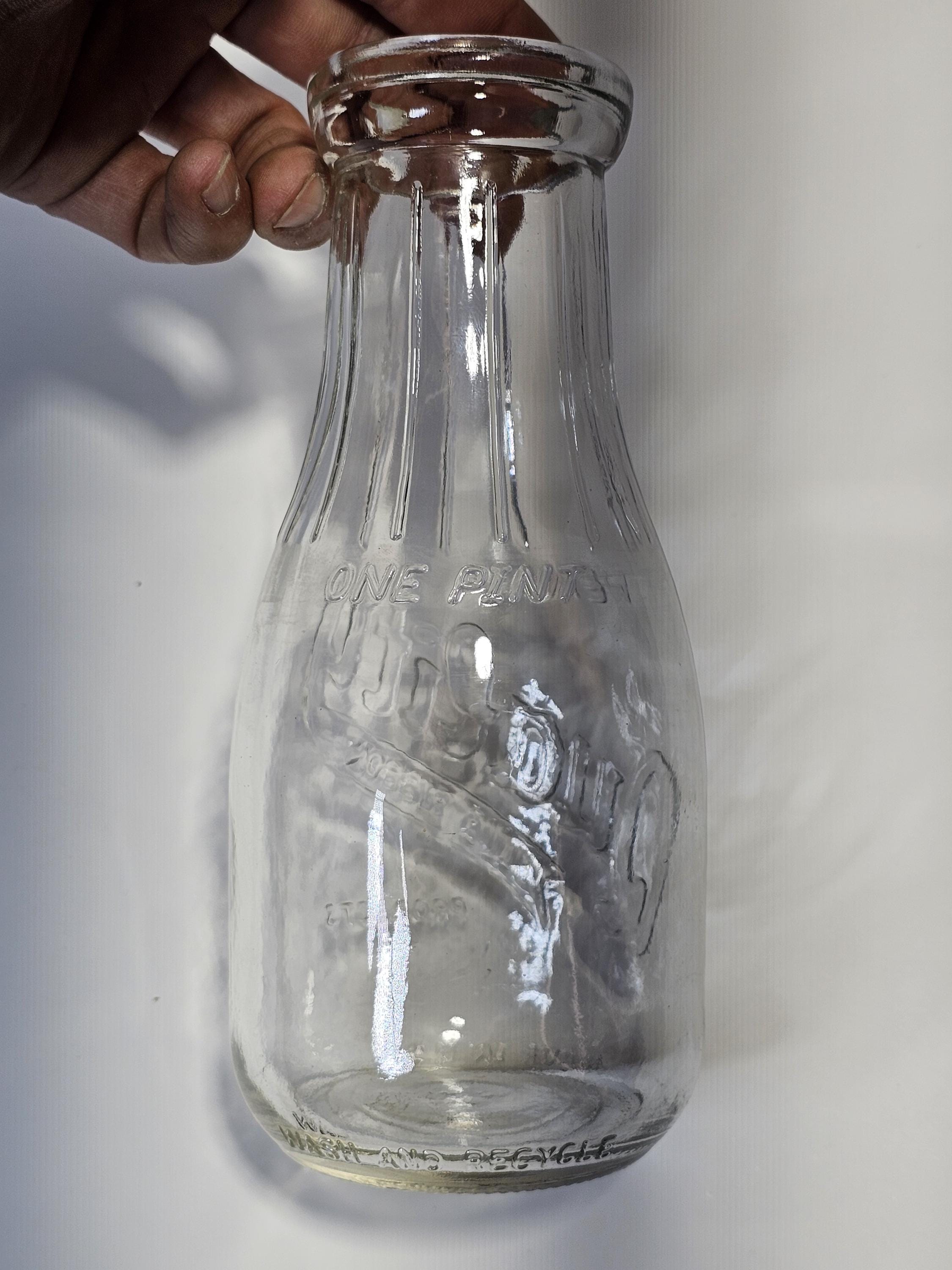 Weaver Quality Blue Ribbon Products Pint Glass Milk Bottle Made In USA 7.25"H