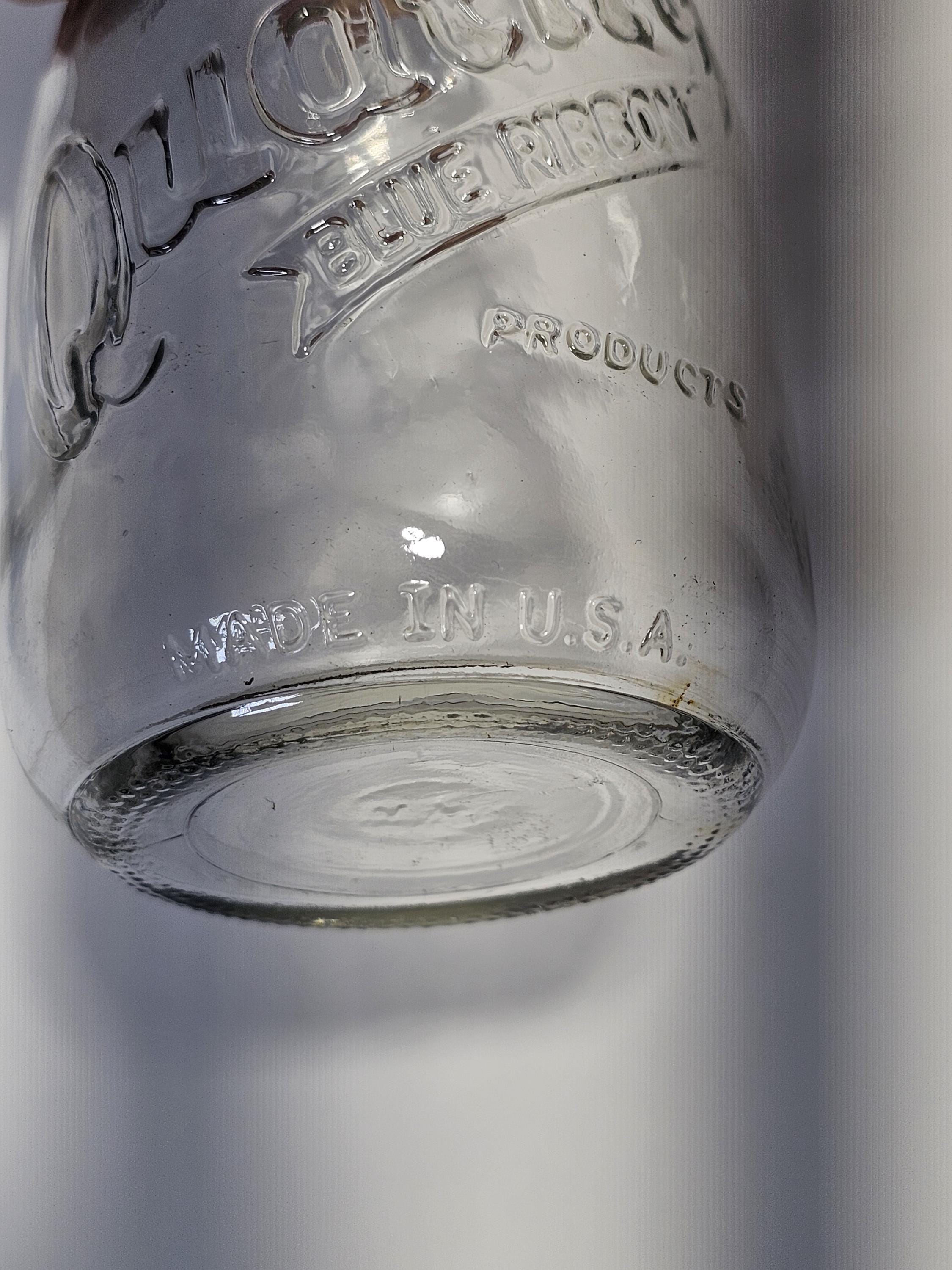 Weaver Quality Blue Ribbon Products Pint Glass Milk Bottle Made In USA 7.25"H