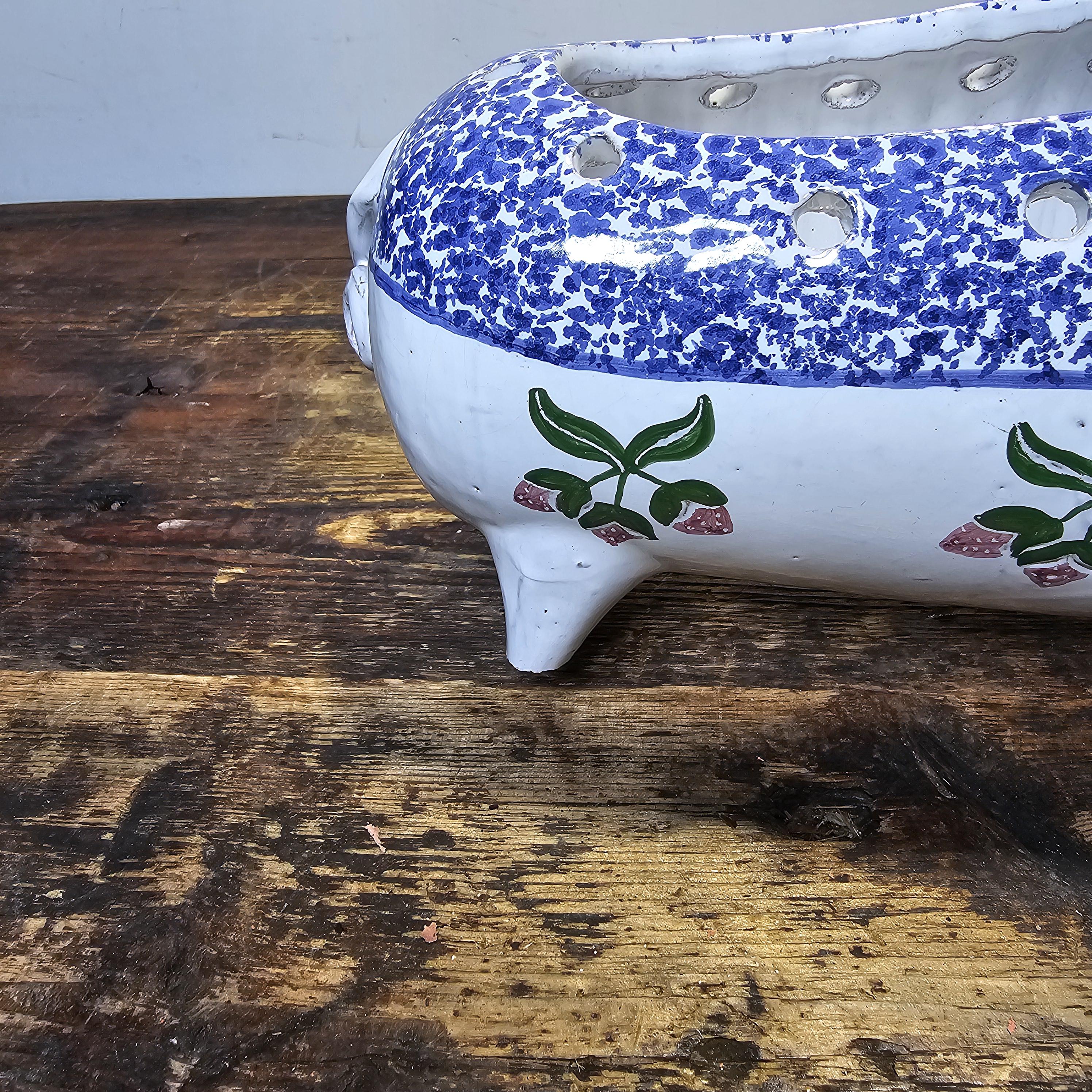 Vintage Hand Painted Pottery Pig Candle Holder (Damaged) 12.5"L x 4.5"W x 5.5"H