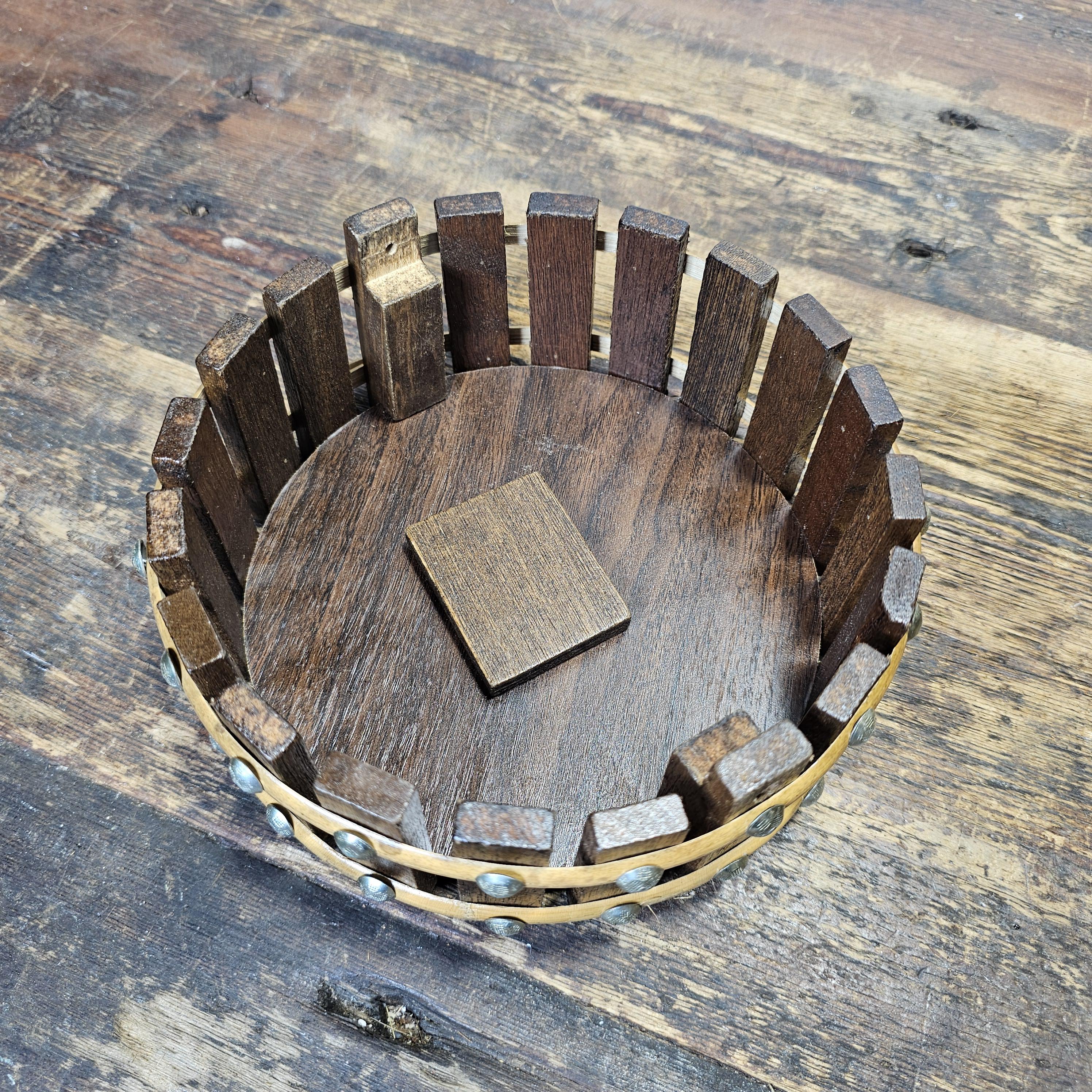 Vintage Wooden Wishing Well Hand Crank Nutcracker Basket With 6 Sticks 1980s