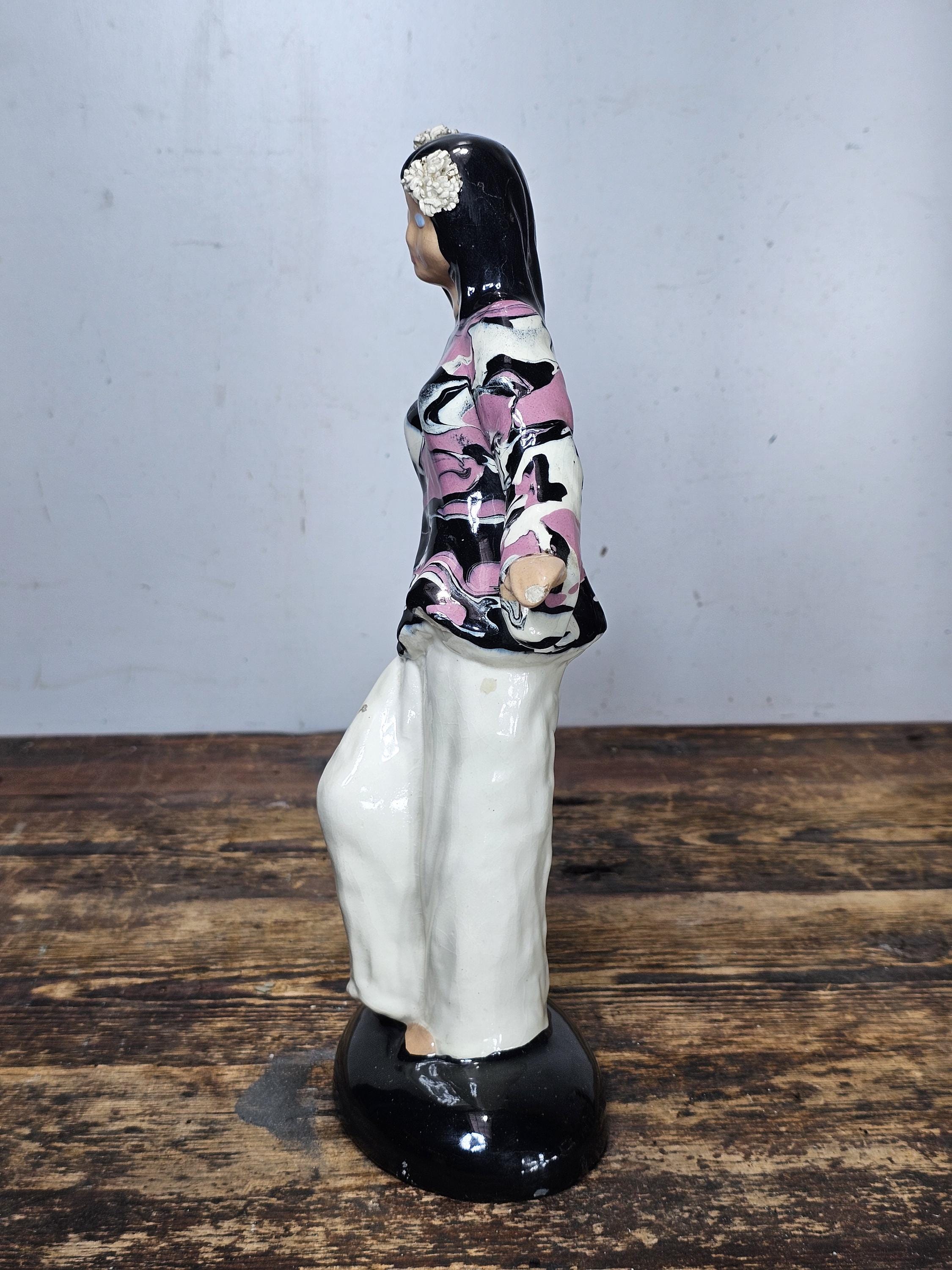 Vintage Hedi Schoop Ceramic Asian Lady with Basket Signed 1950s