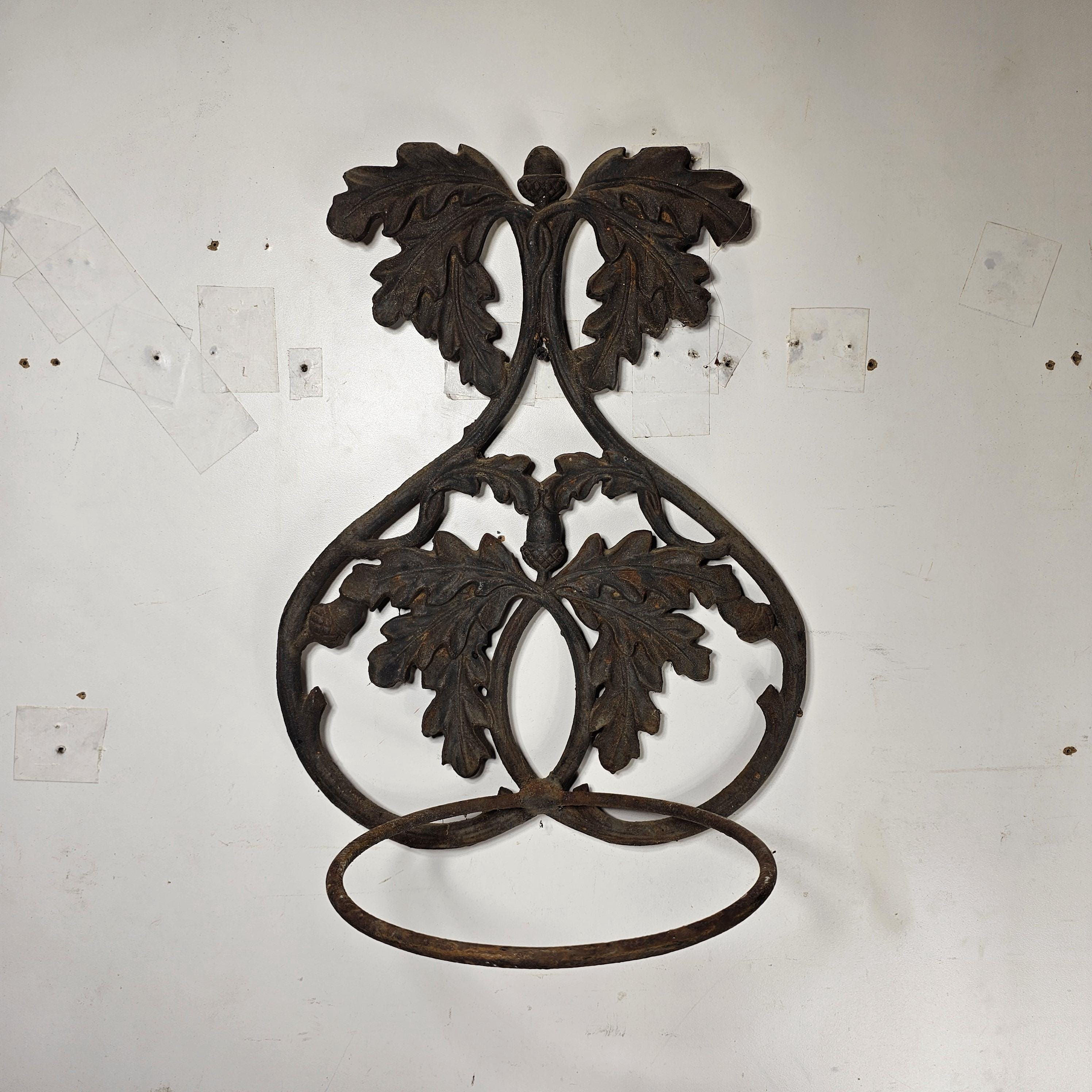 Victorian Style Cast Iron Wall Planter Oak Branch and Acorn Design