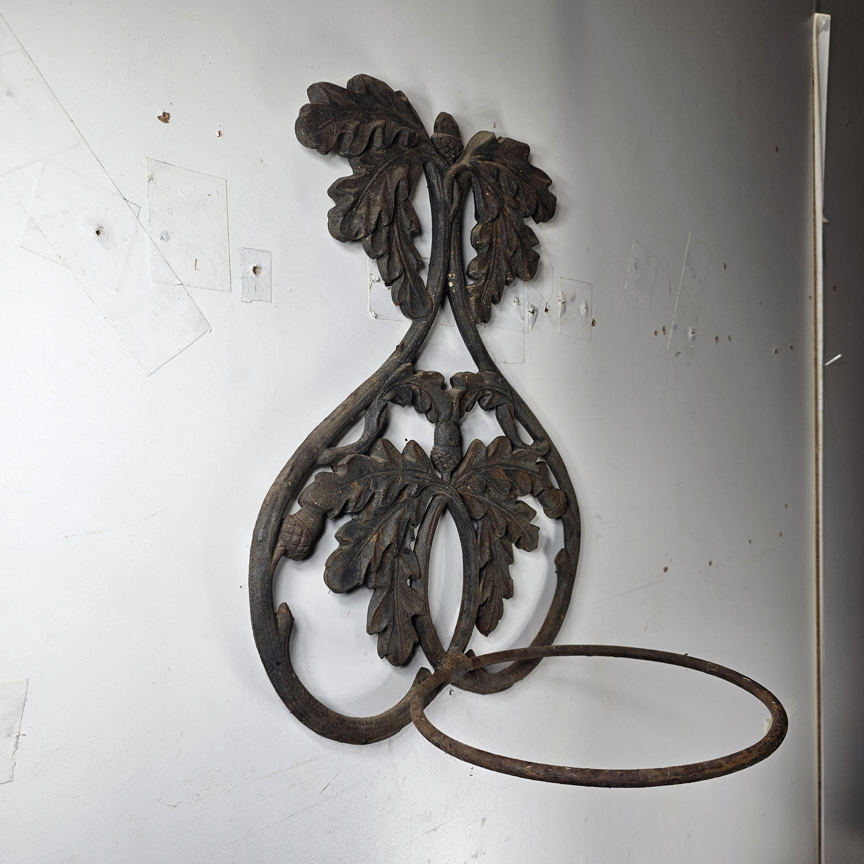 Victorian Style Cast Iron Wall Planter Oak Branch and Acorn Design