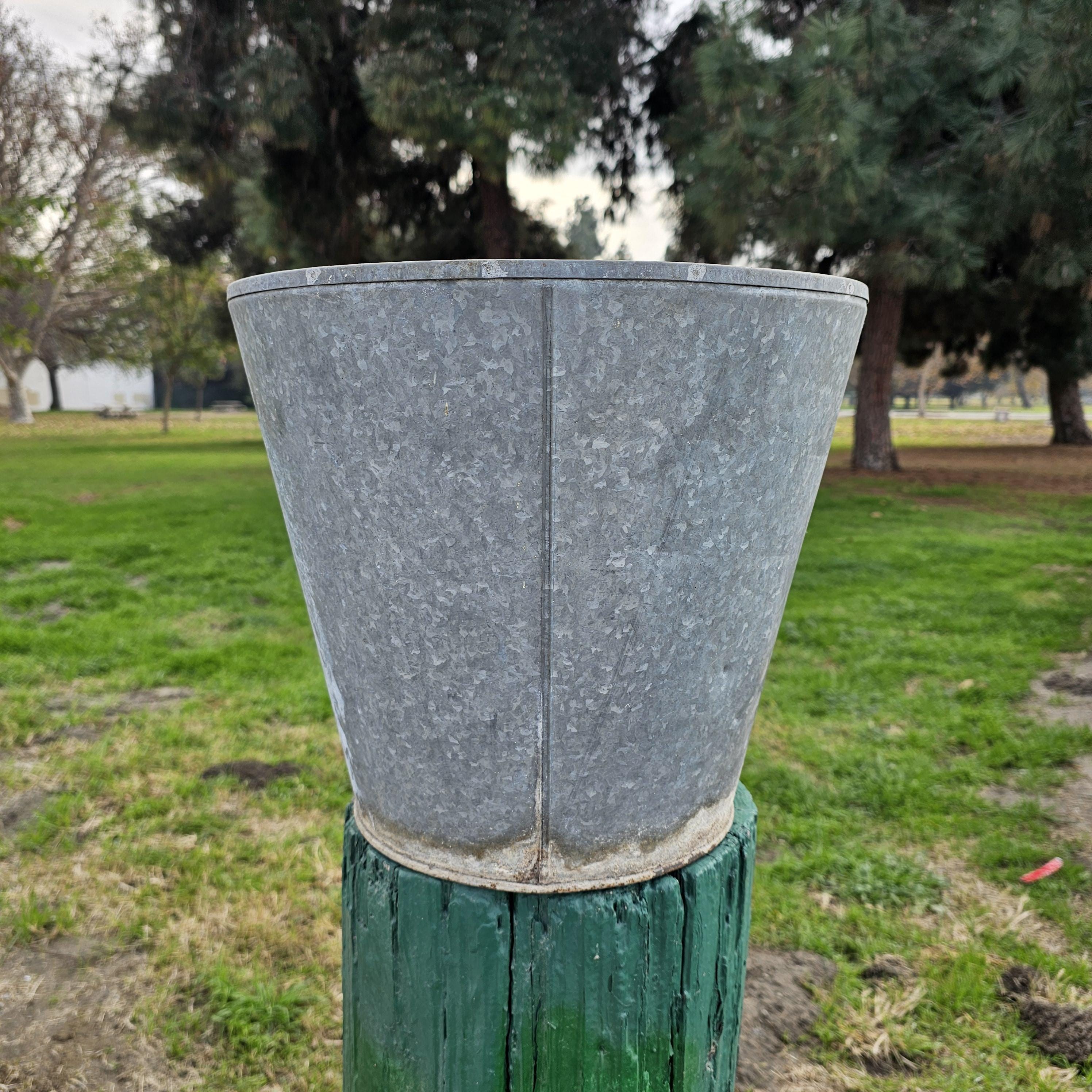 Vintage Distressed Galvanized Metal Planter 15"Diam x 13"H