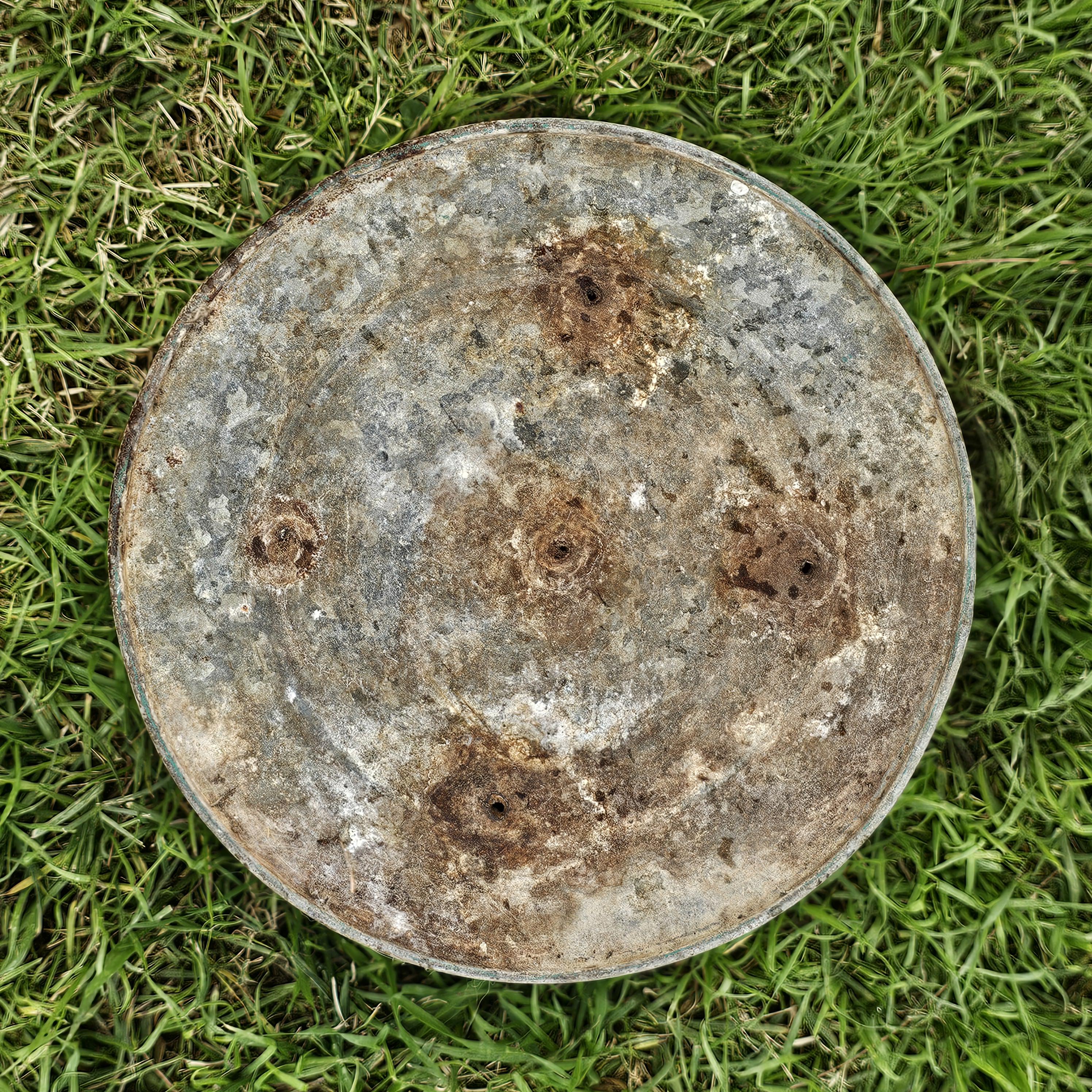 Vintage Distressed Galvanized Metal Planter 15"Diam x 13"H