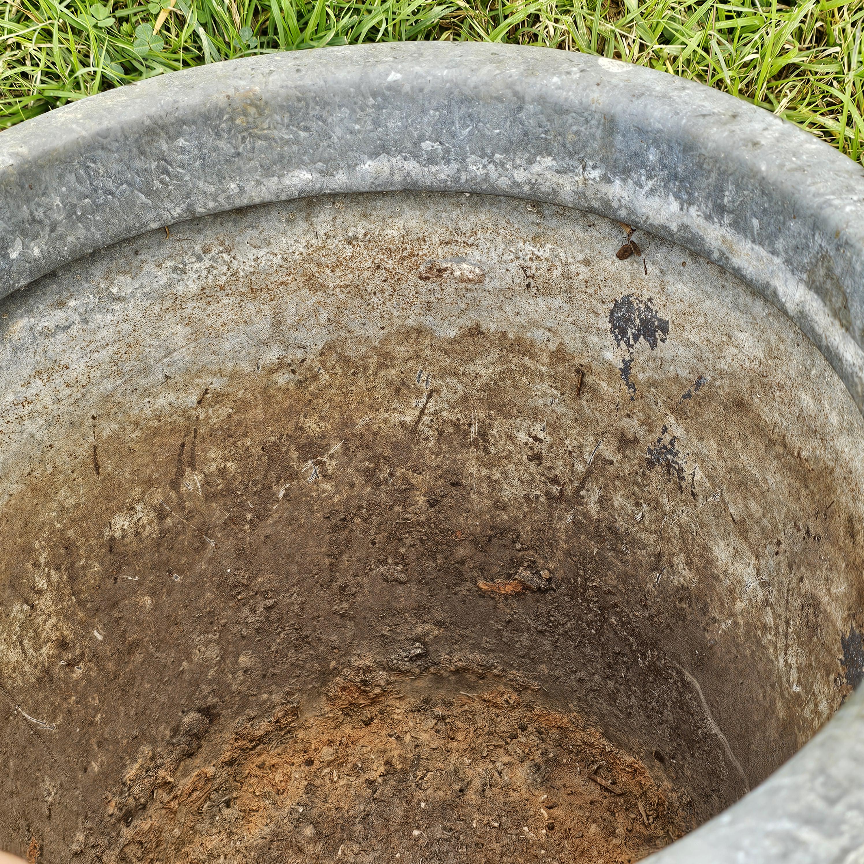 Vintage Distressed Galvanized Metal Planter 15"Diam x 13"H