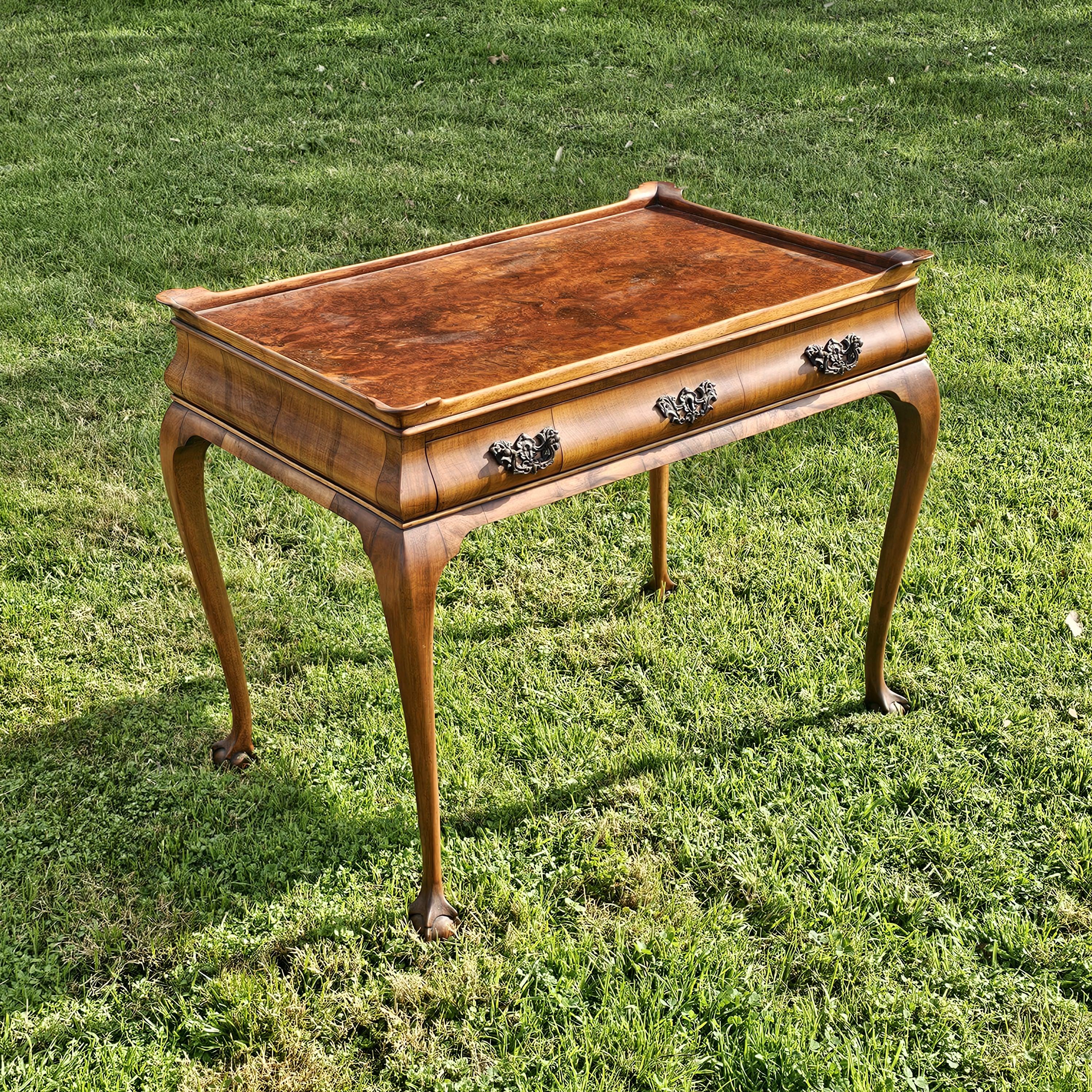 Local Pickup Only Antique Queen Anne style Tea Table With Burled Walnut On The Top