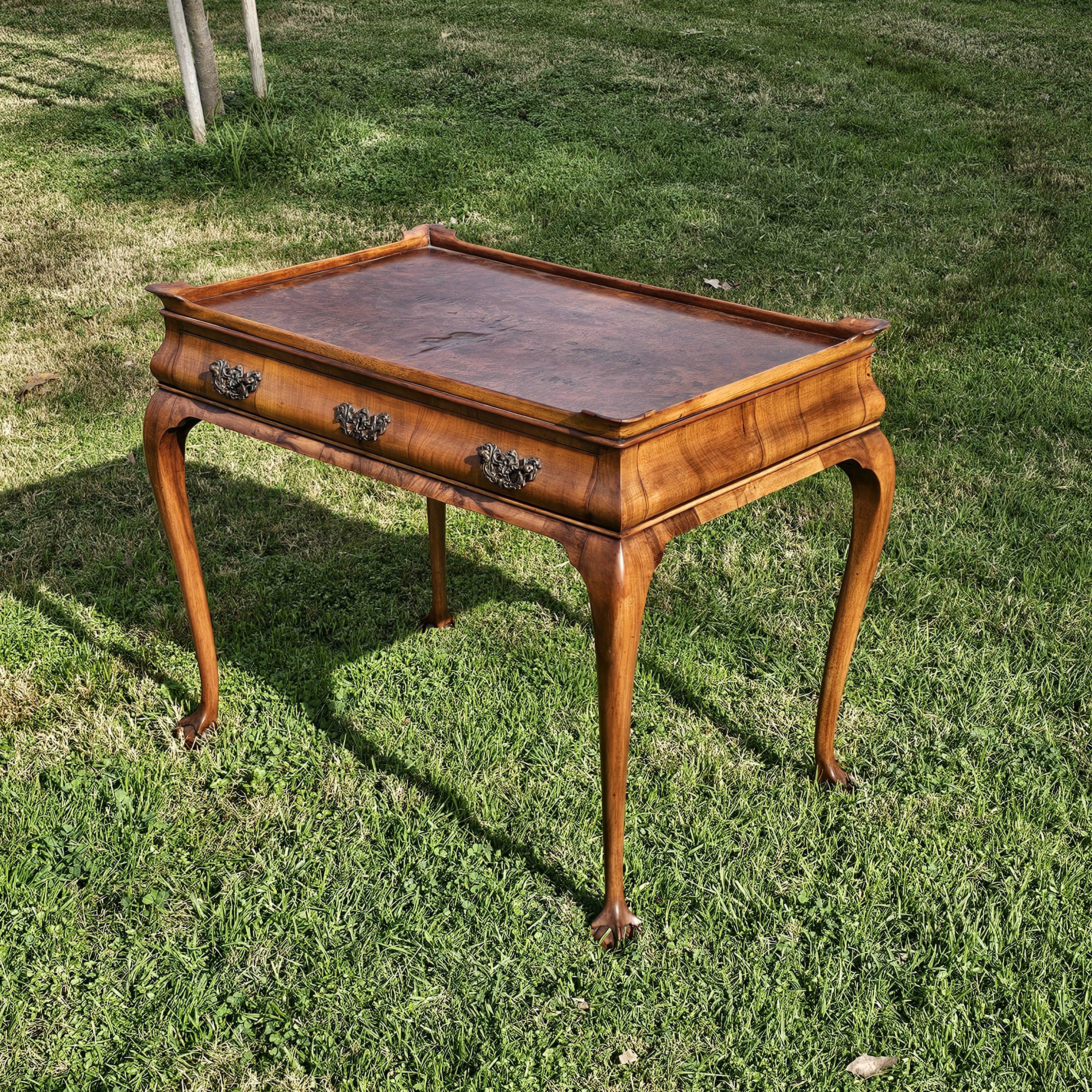Local Pickup Only Antique Queen Anne style Tea Table With Burled Walnut On The Top