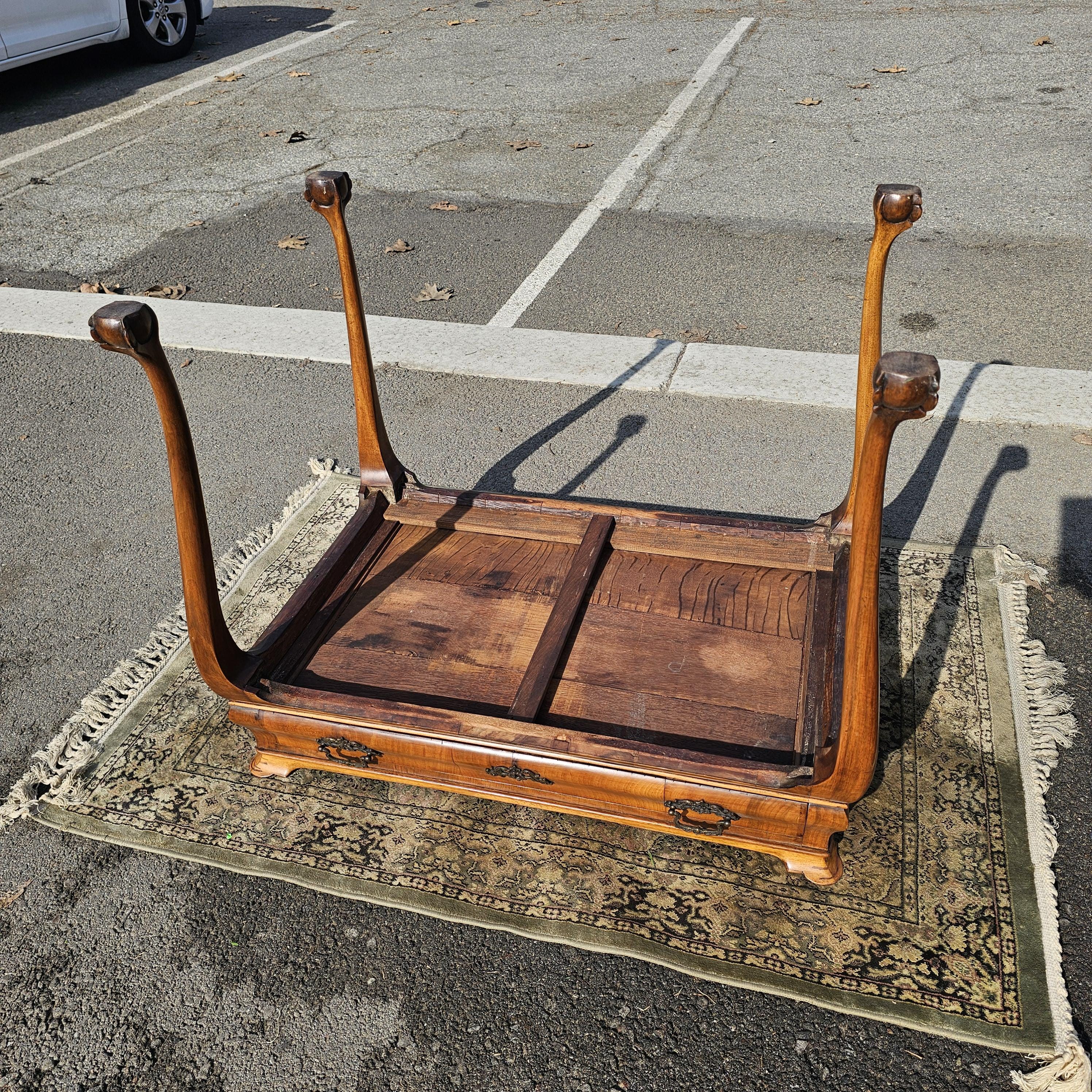 Local Pickup Only Antique Queen Anne style Tea Table With Burled Walnut On The Top
