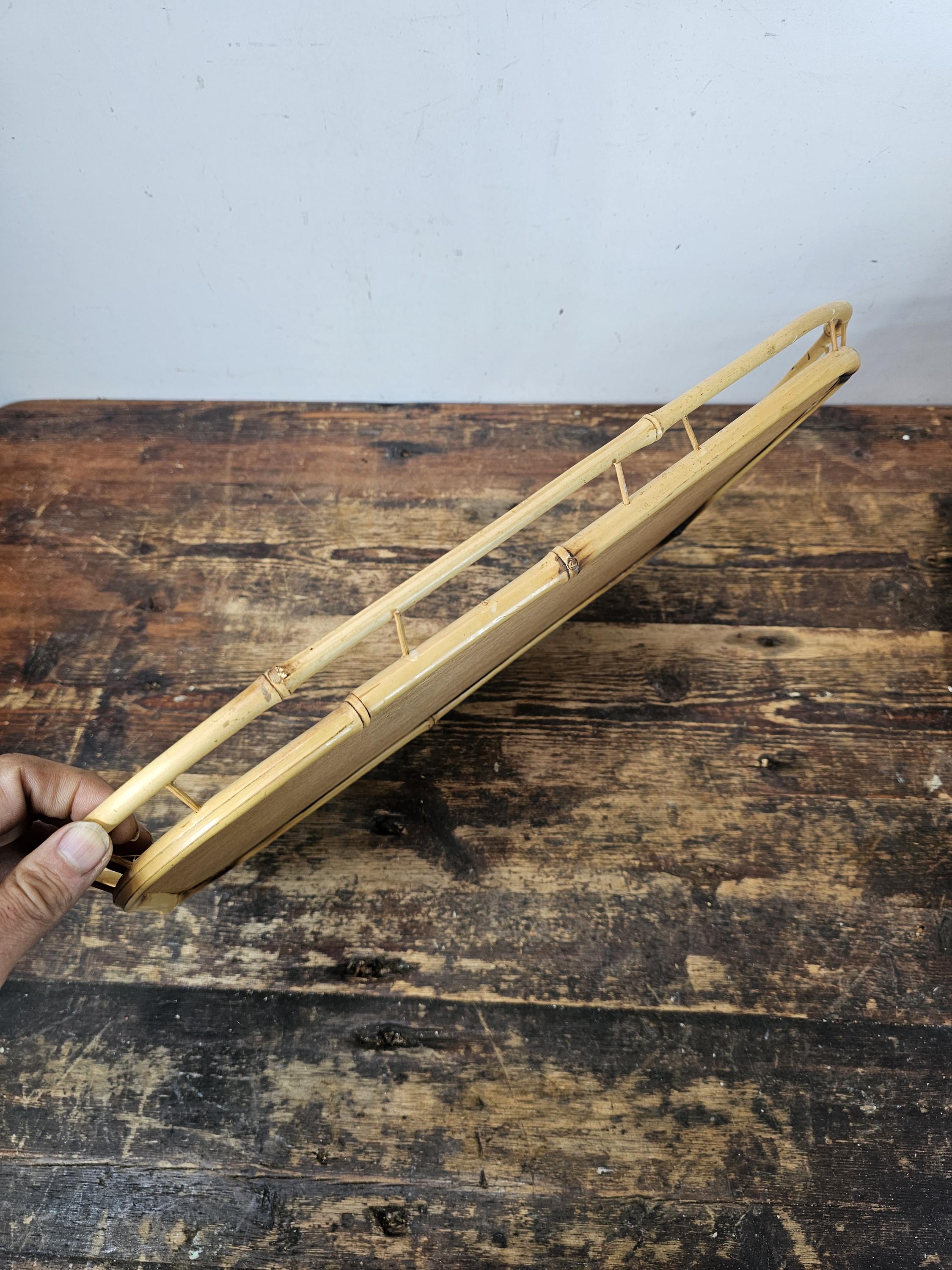 Set of 7 Vintage Bamboo Tray Woven Wicker Serving Tray Boho 19" x 13" x 1-1/4"